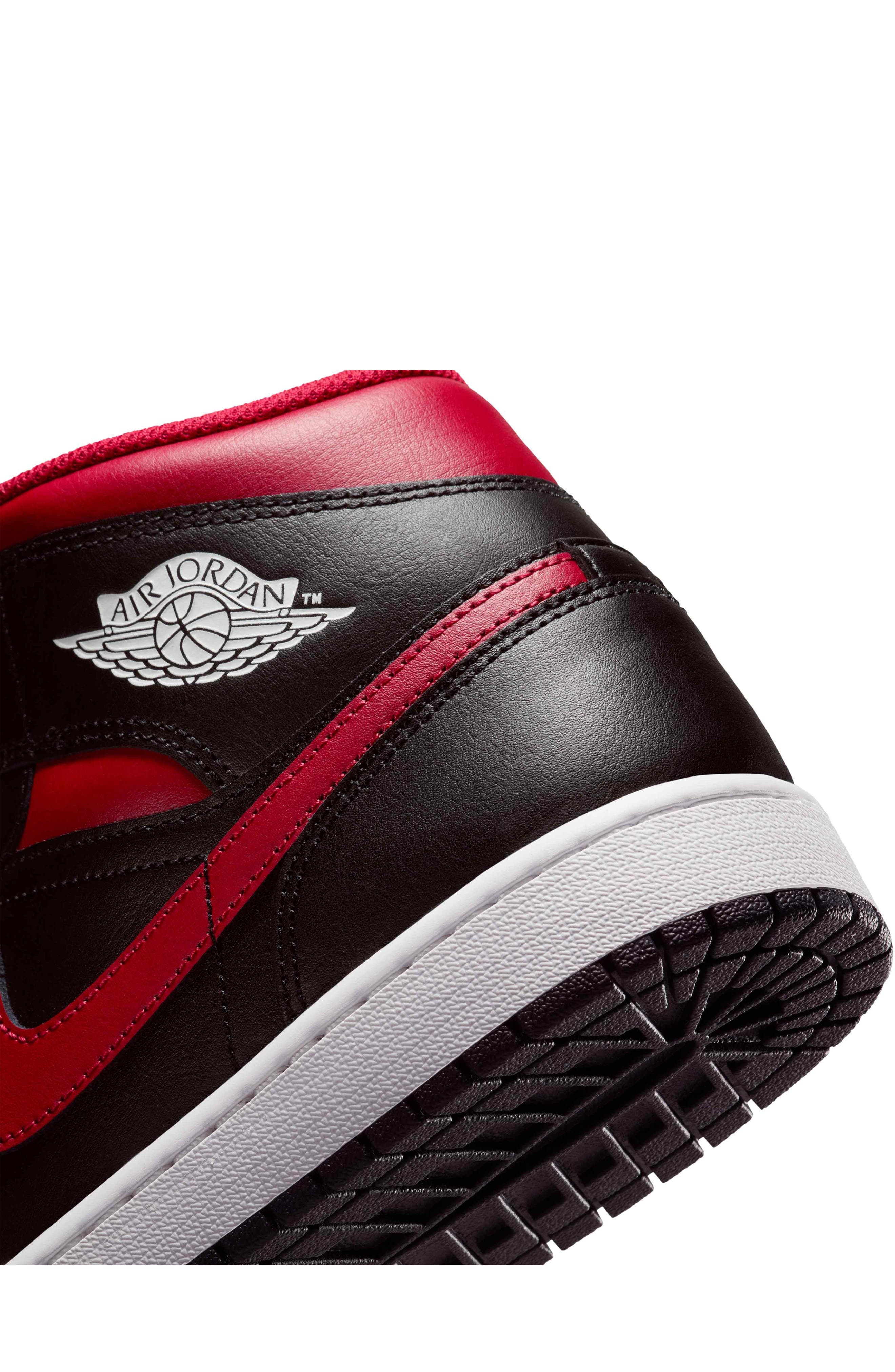 Air Jordan 1 Mid Sneaker in Black/summit White/varsity Red at Nordstrom - 8