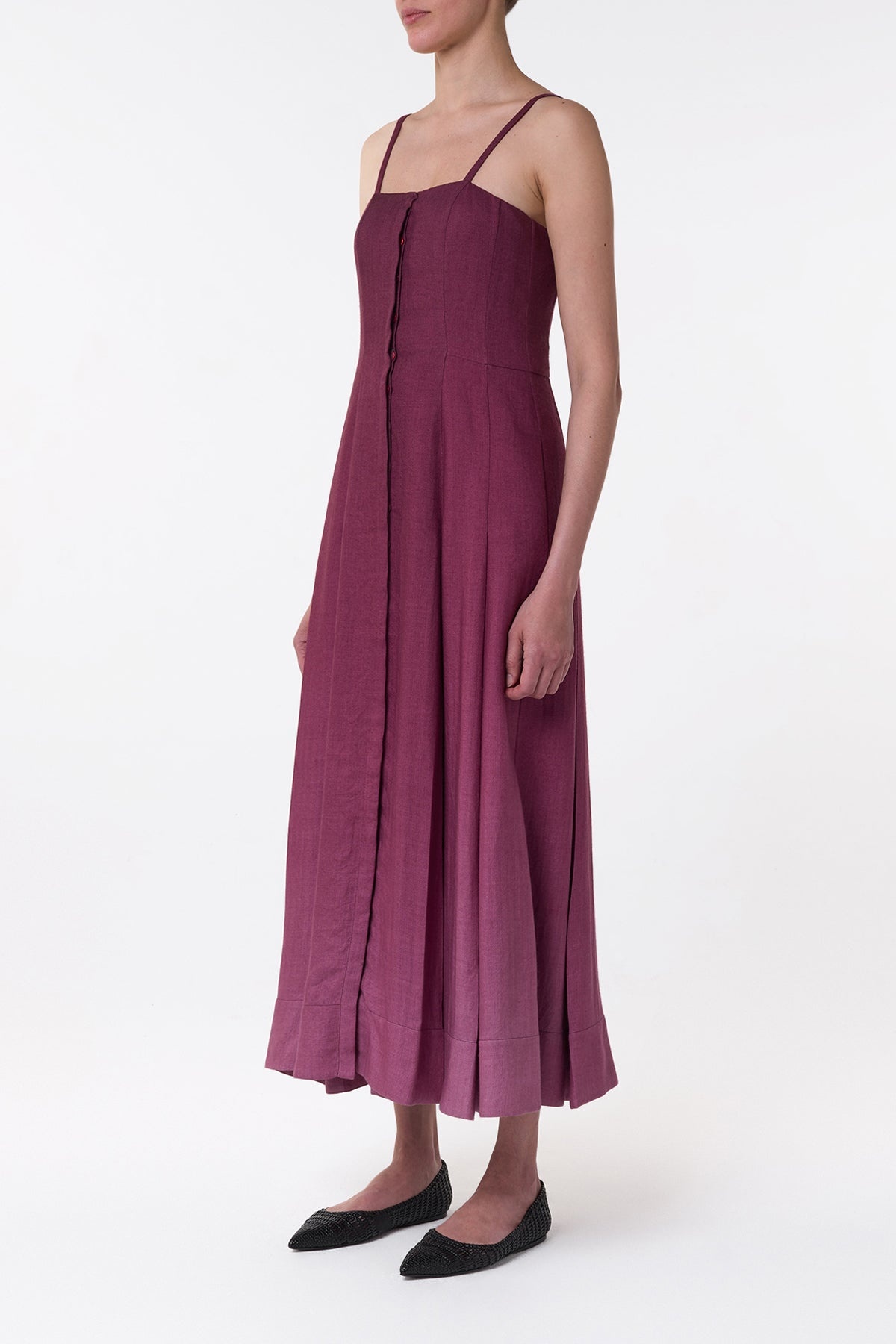 Magritte Maxi Dress in Bordeaux Cashmere Silk Herringbone - 3
