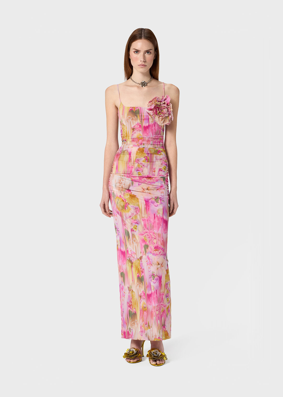 LONG DRESS IN PRINTED JERSEY WITH 3D FLOWER DECORATION - 2