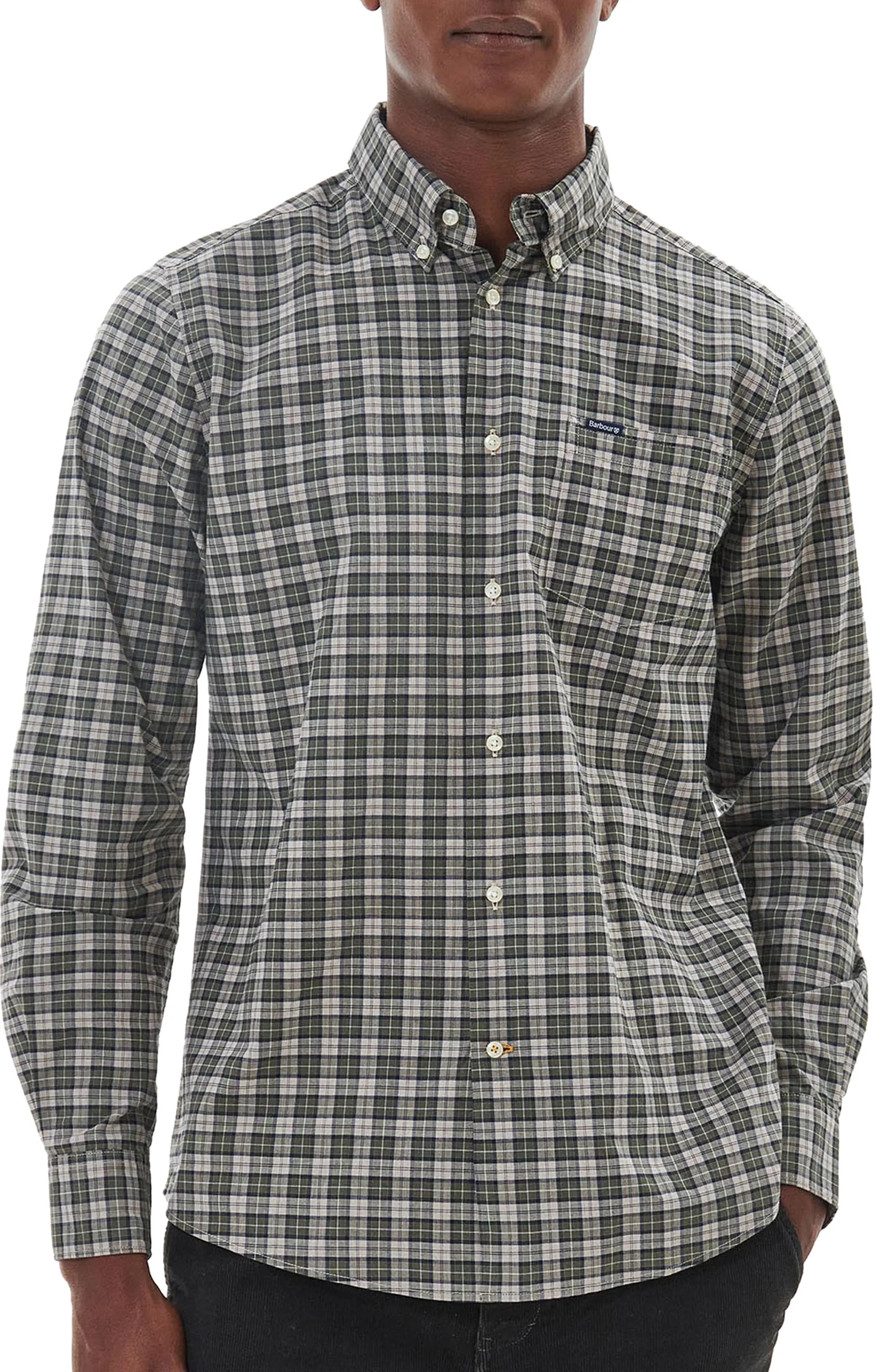 Lomond Tailored Fit Plaid Stretch Cotton Button-Down Shirt - 1