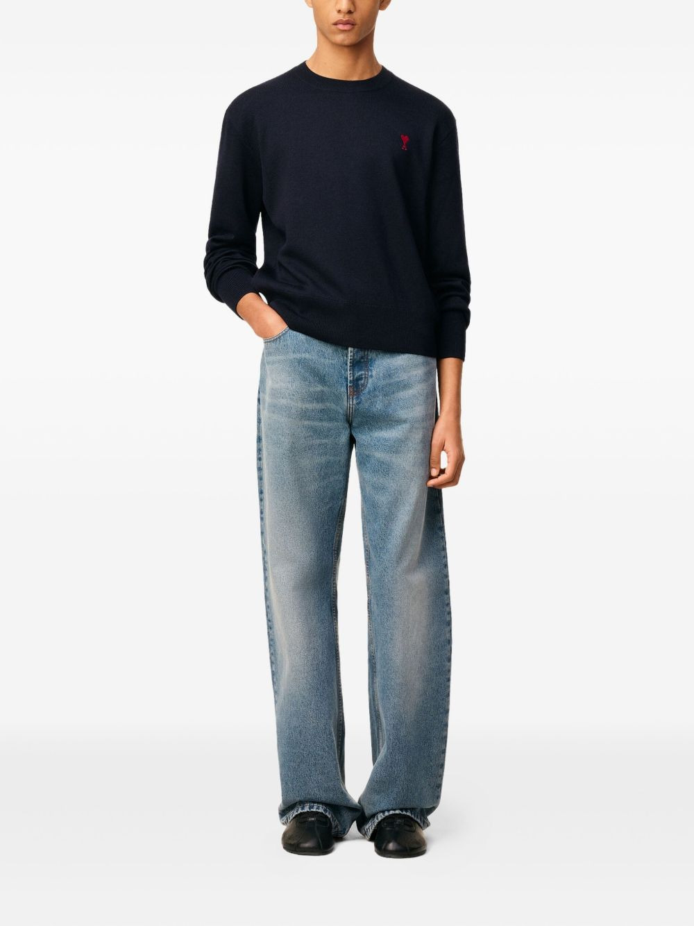 crewneck heart-embroidered sweater - 2