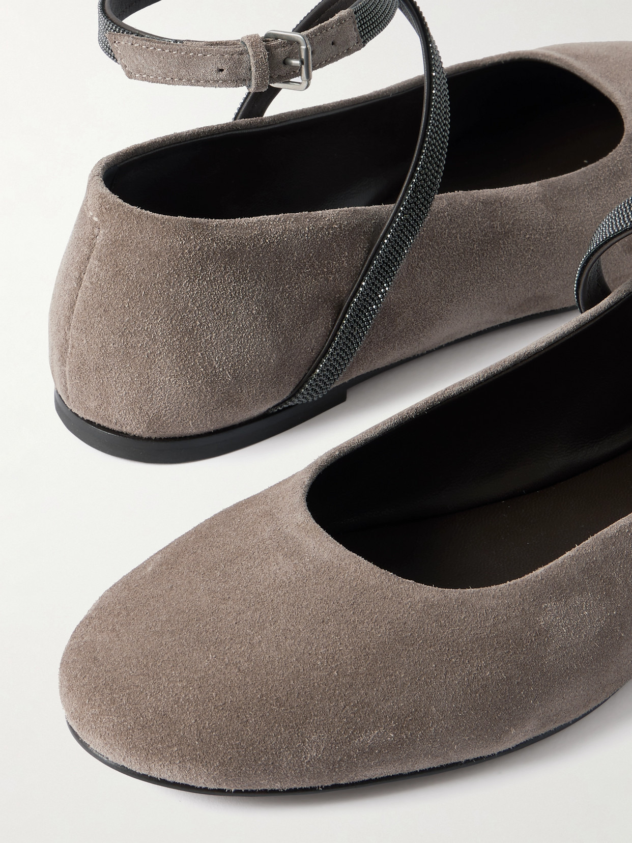 Embellished Suede Ballet Flats - 4