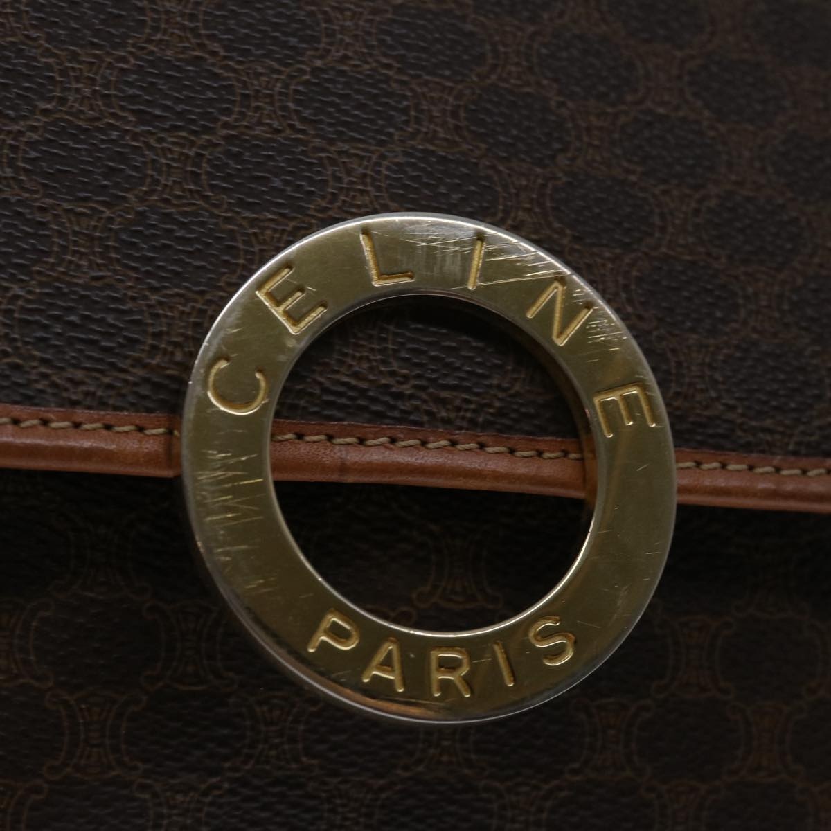 CELINE Macadam Canvas Shoulder Bag Pvc Brown - 14