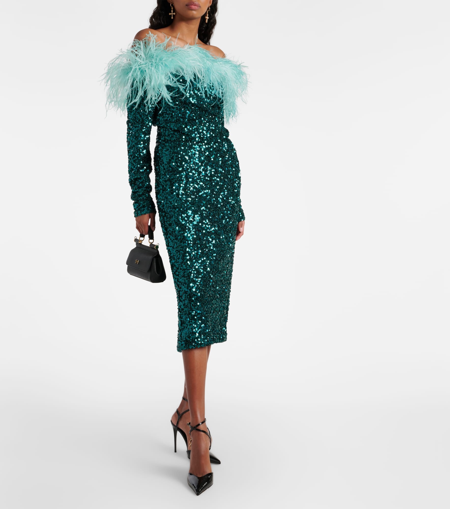 Feather-trimmed sequined midi dress - 2