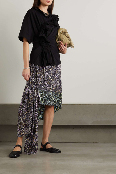 Dries Van Noten Asymmetric draped printed crepe de chine skirt outlook