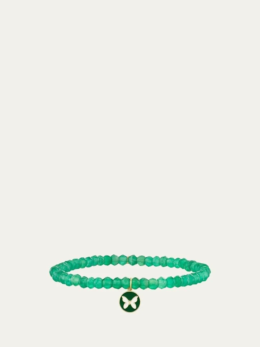 14K Enamel Butterfly on Green Onyx Bracelet - 1