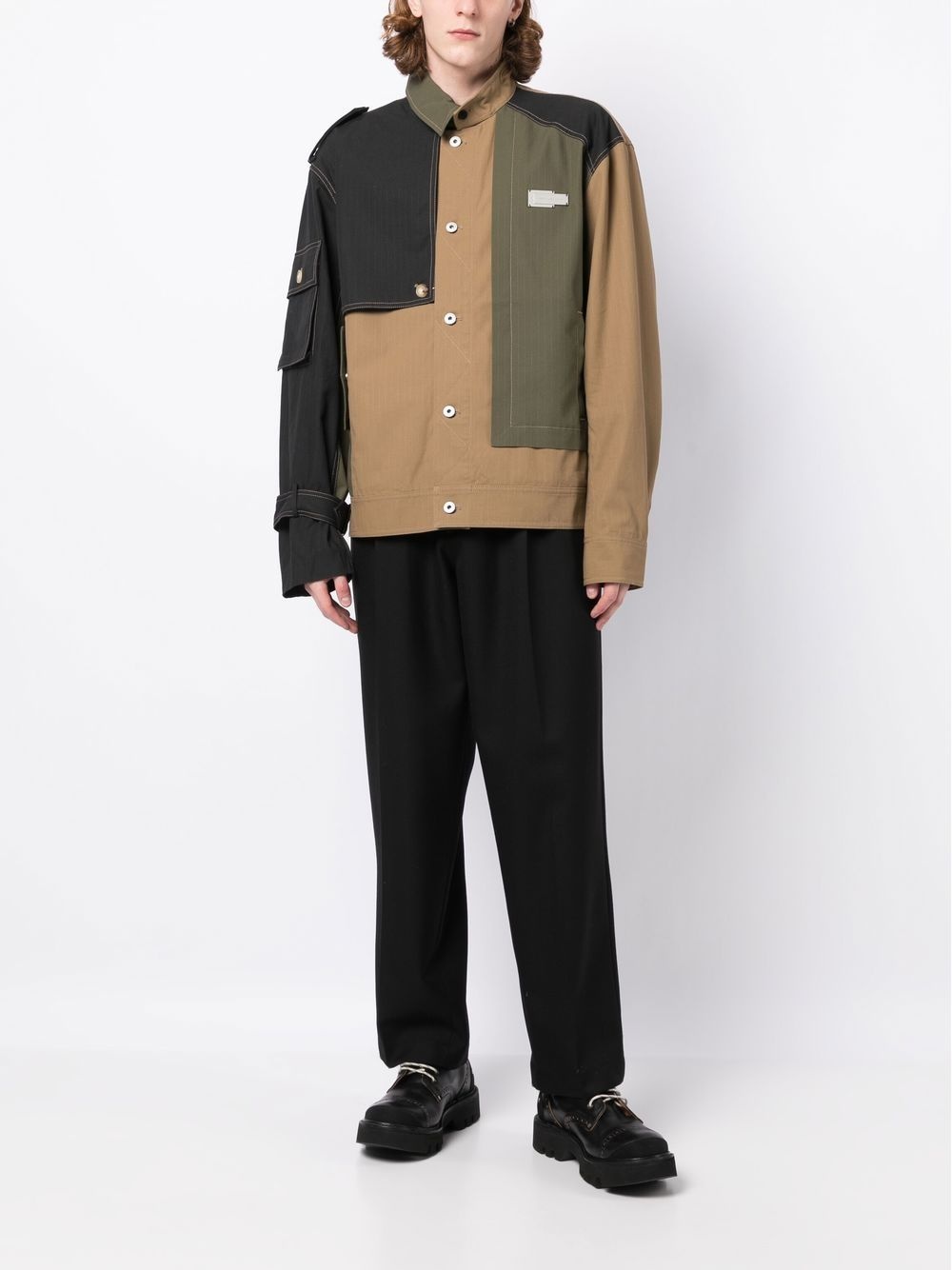 colour-block panel shirt jacket - 2