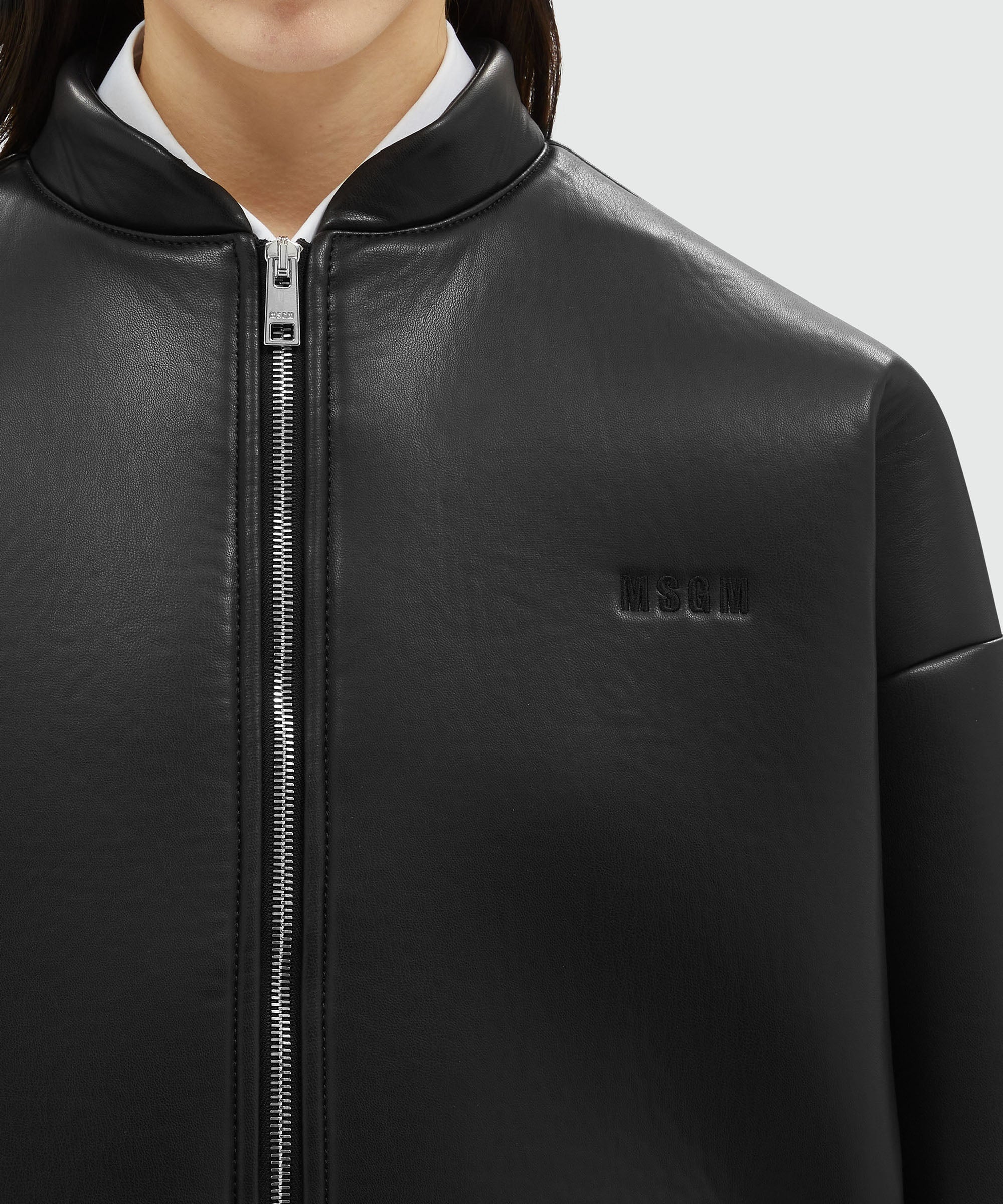 Black faux-leather scuba effect jacket - 5
