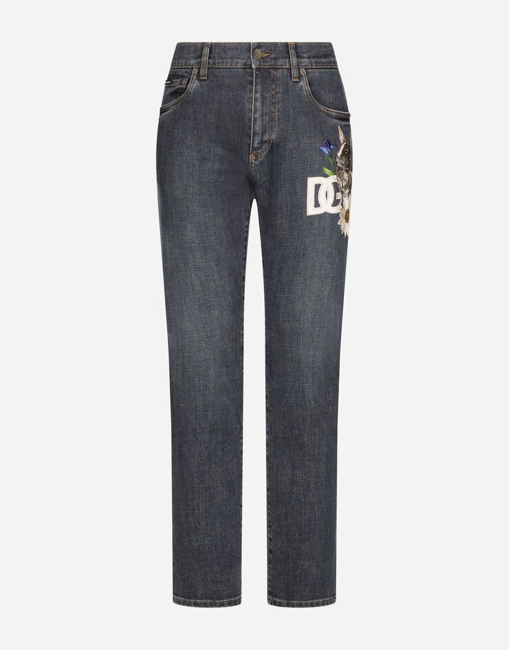 Dolce & Gabbana Slim-fit stretch denim jeans with DG patch | REVERSIBLE