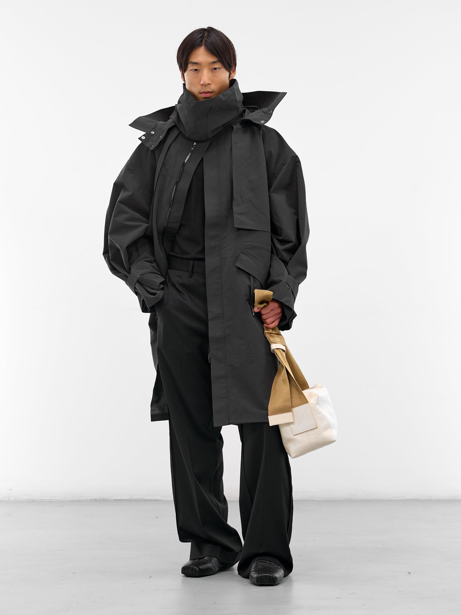 Black Nylon Oversized Parka Coat - 6