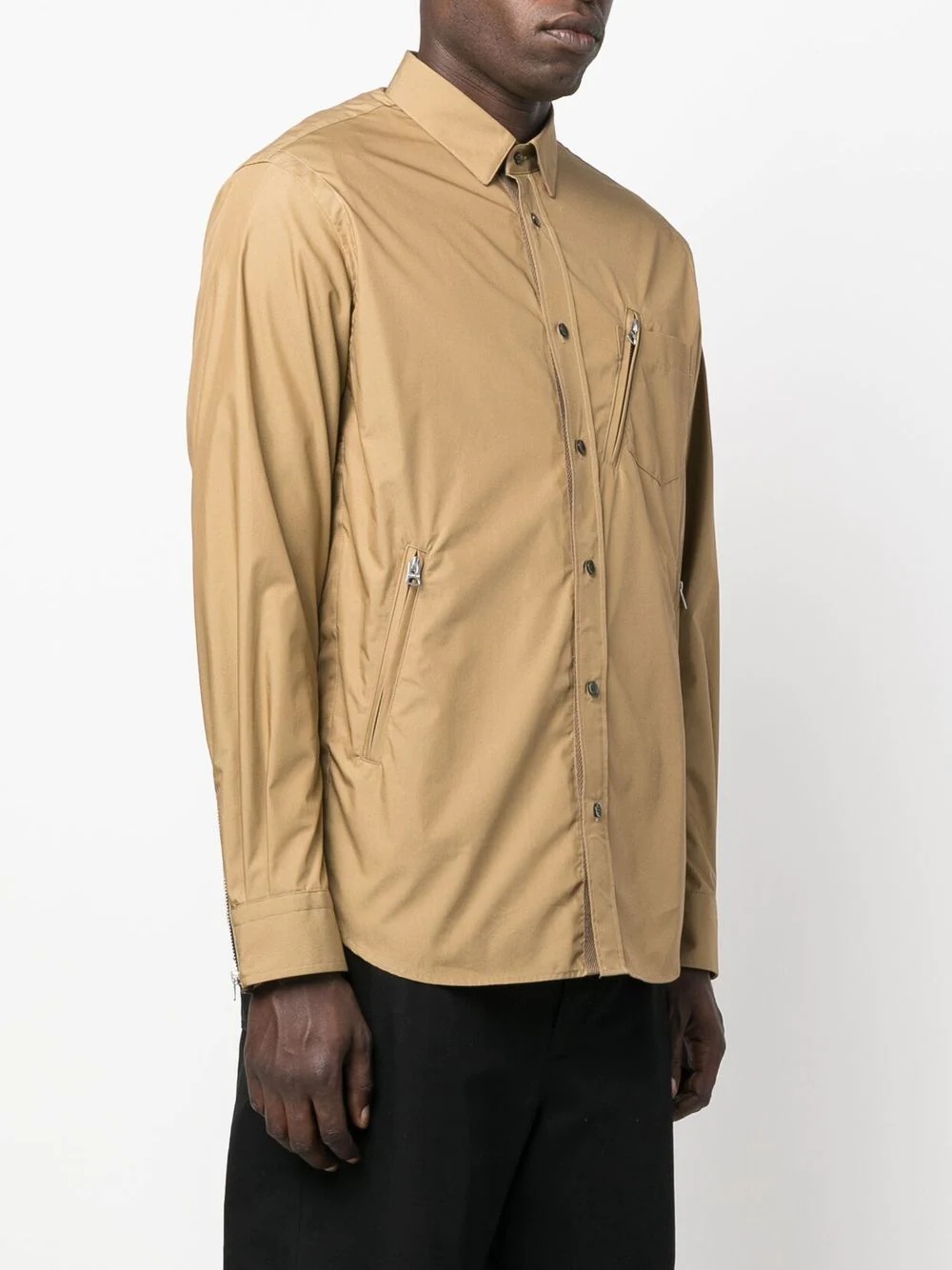 zip-detail cotton-blend shirt - 3