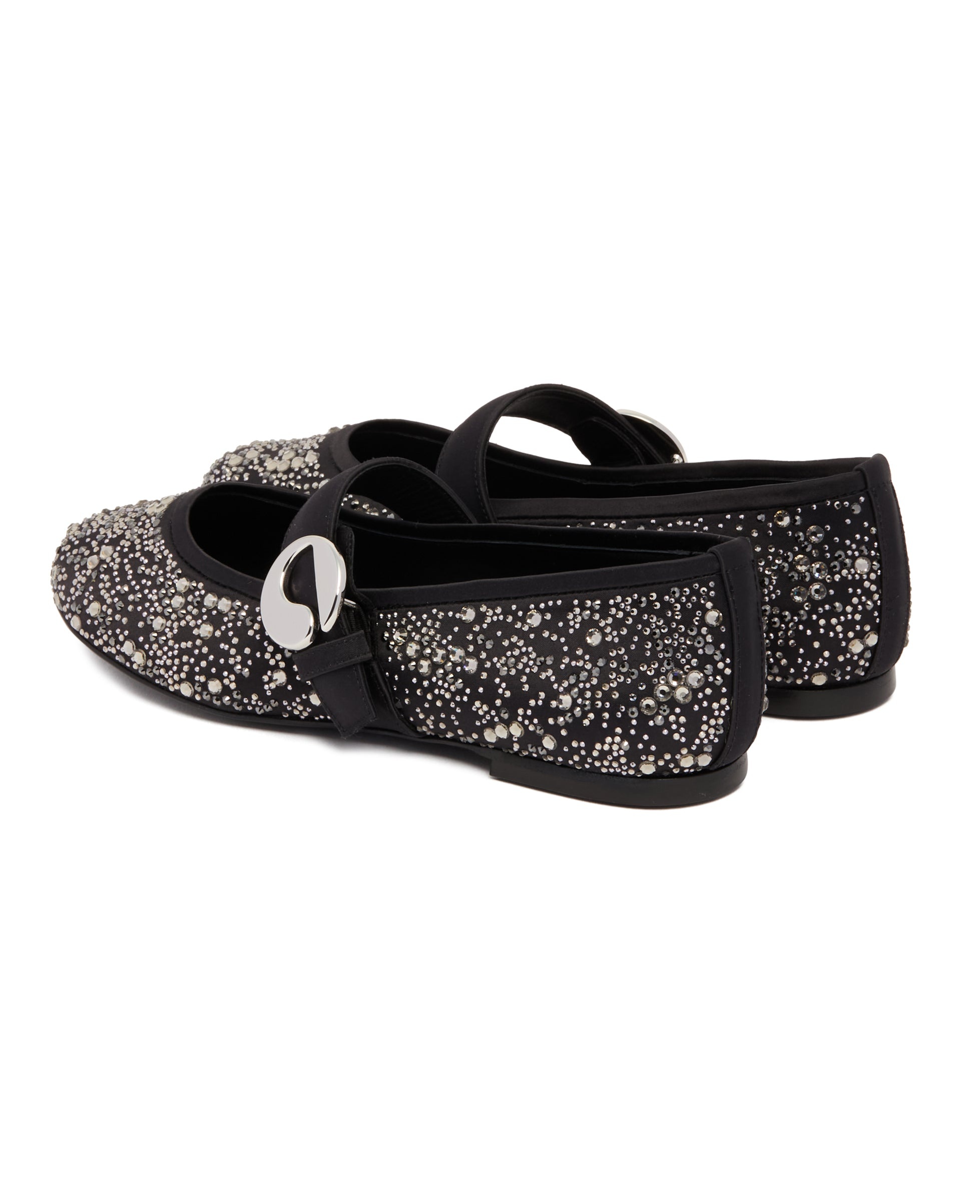 Black Mary Jane Flats with Crystals - 5