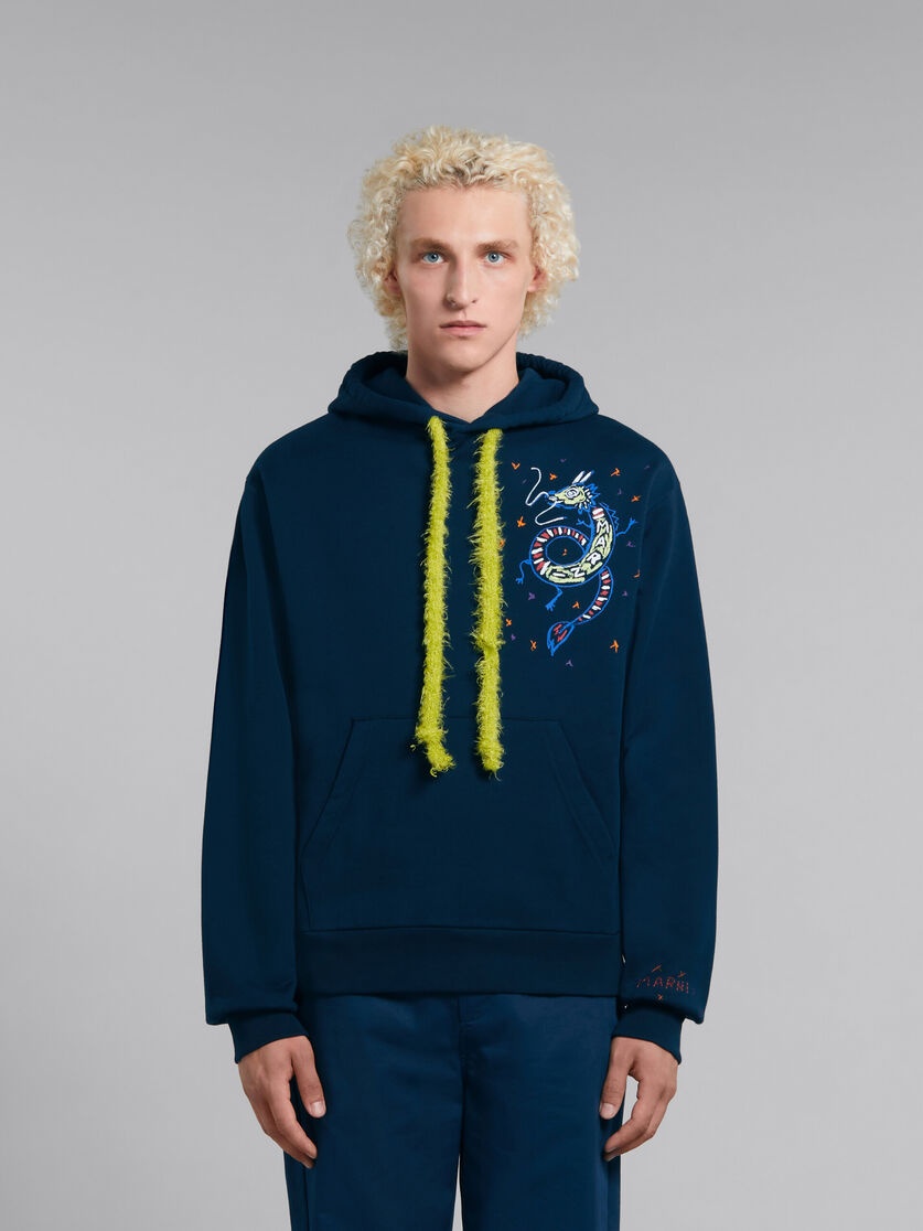 BLUE BIO JERSEY HOODIE WITH DRAGON PRINT - 2
