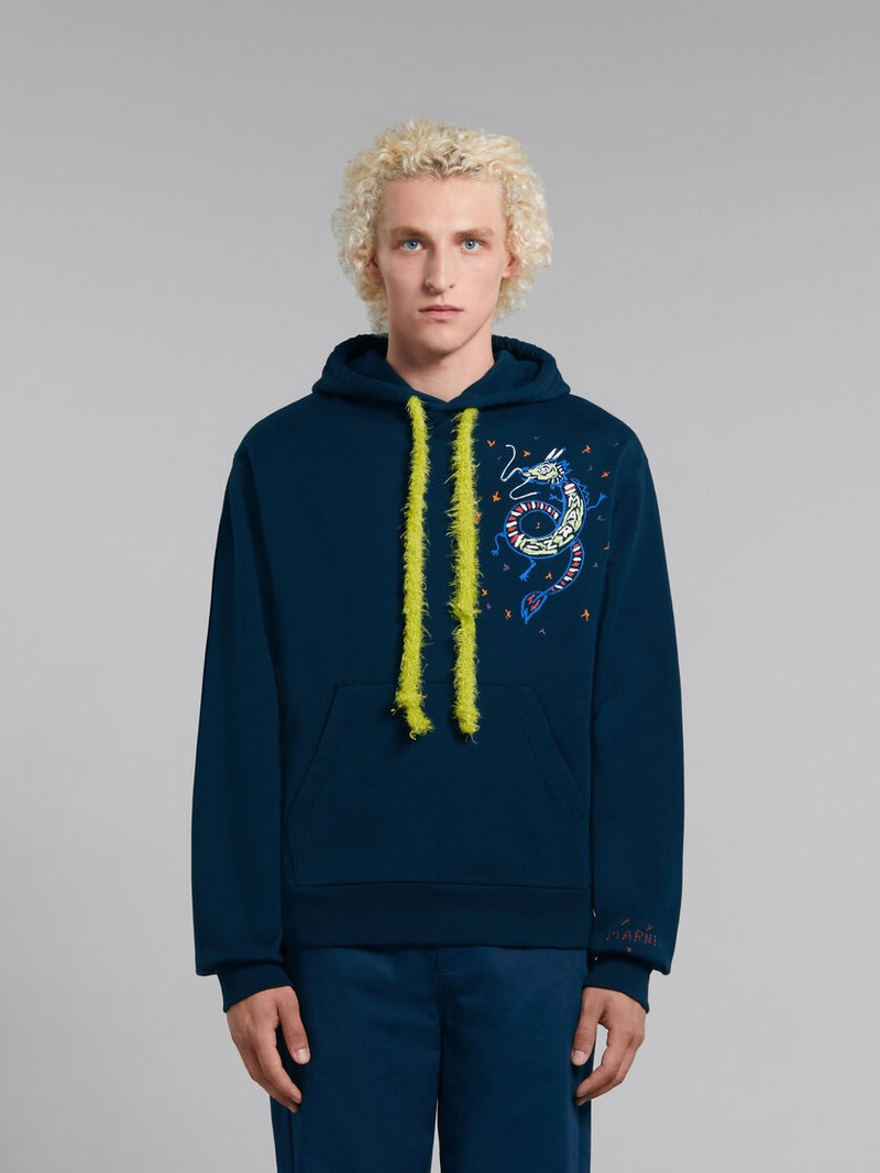 Marni BLUE BIO JERSEY HOODIE WITH DRAGON PRINT outlook