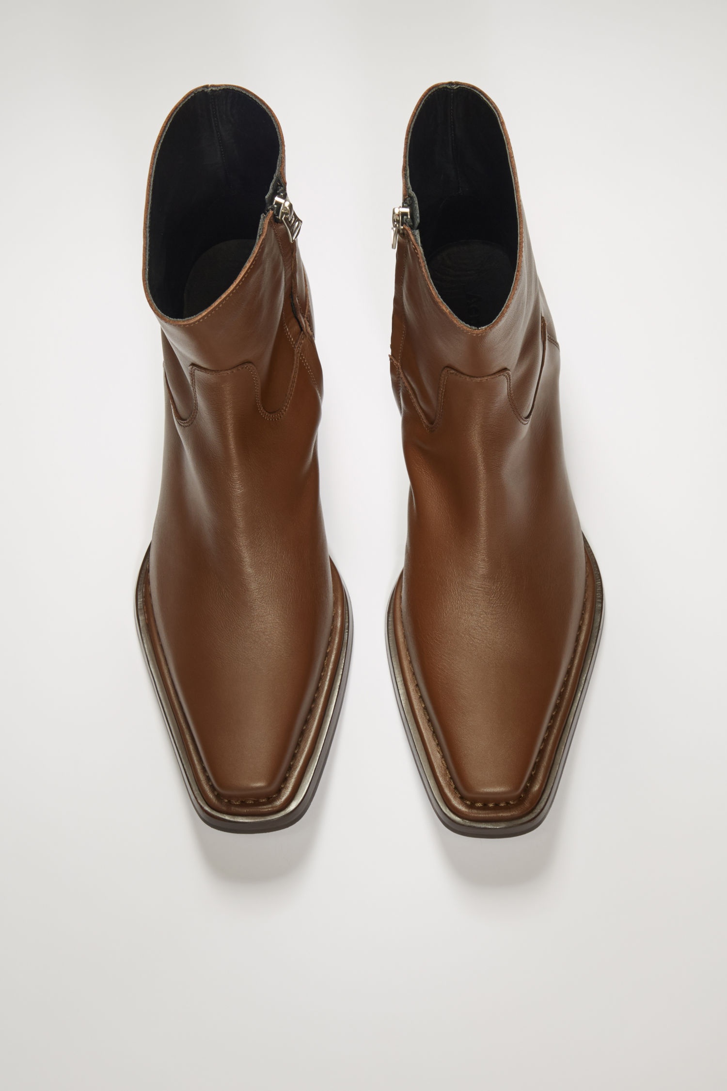 Square-toe leather boots dark brown - 2