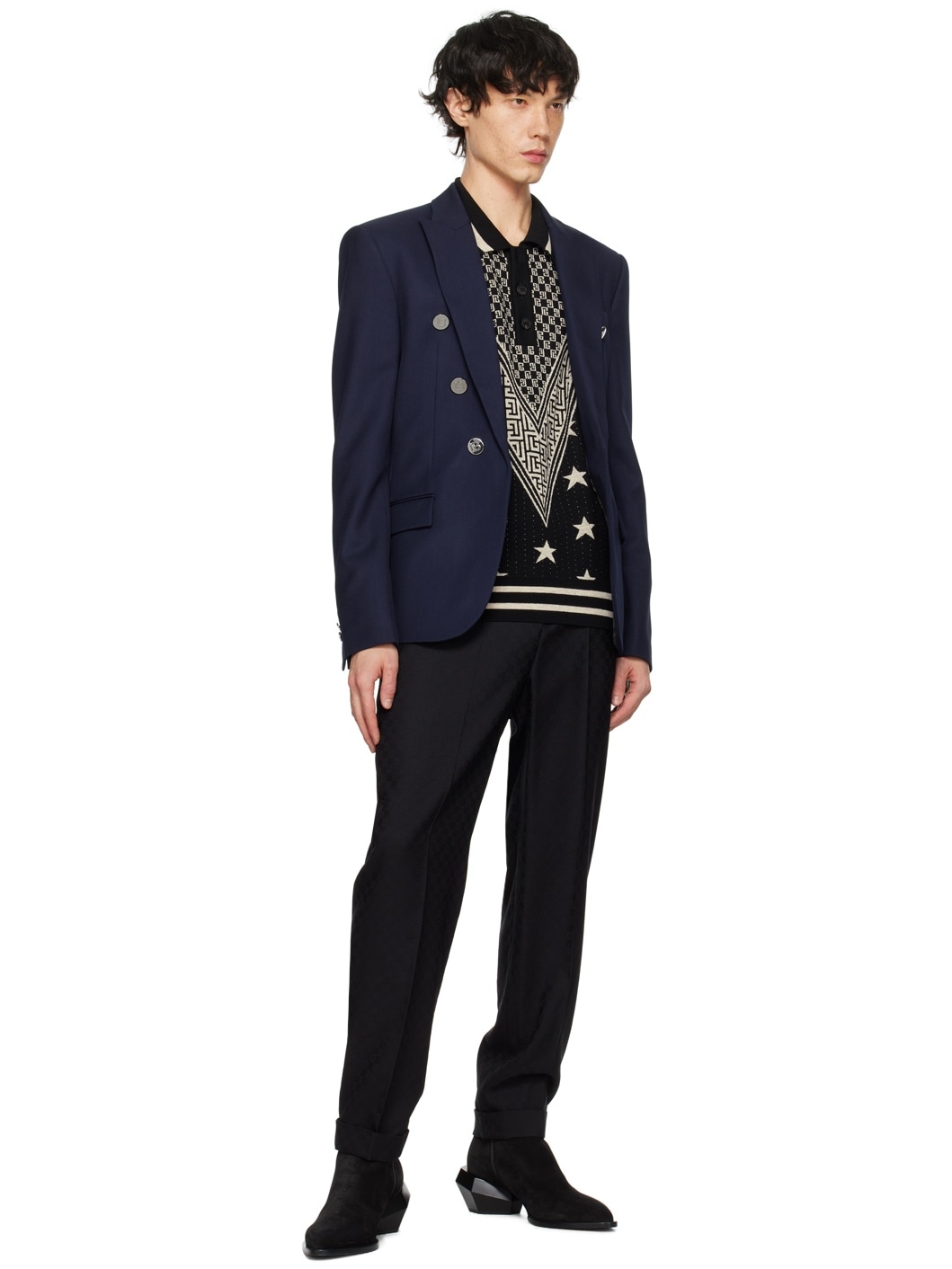 Navy Peaked Lapel Blazer - 4