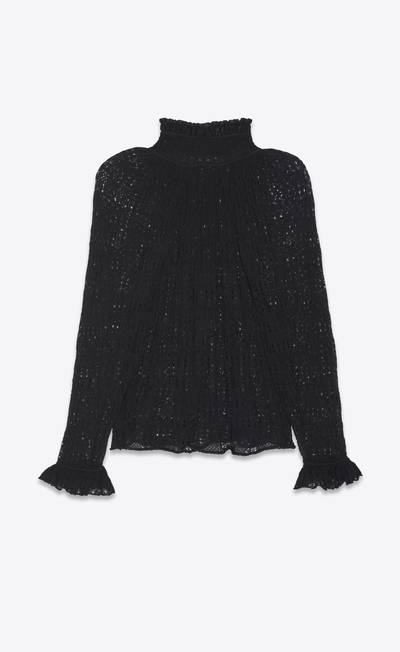 SAINT LAURENT pleated victorian blouse in graphic ladder knit outlook