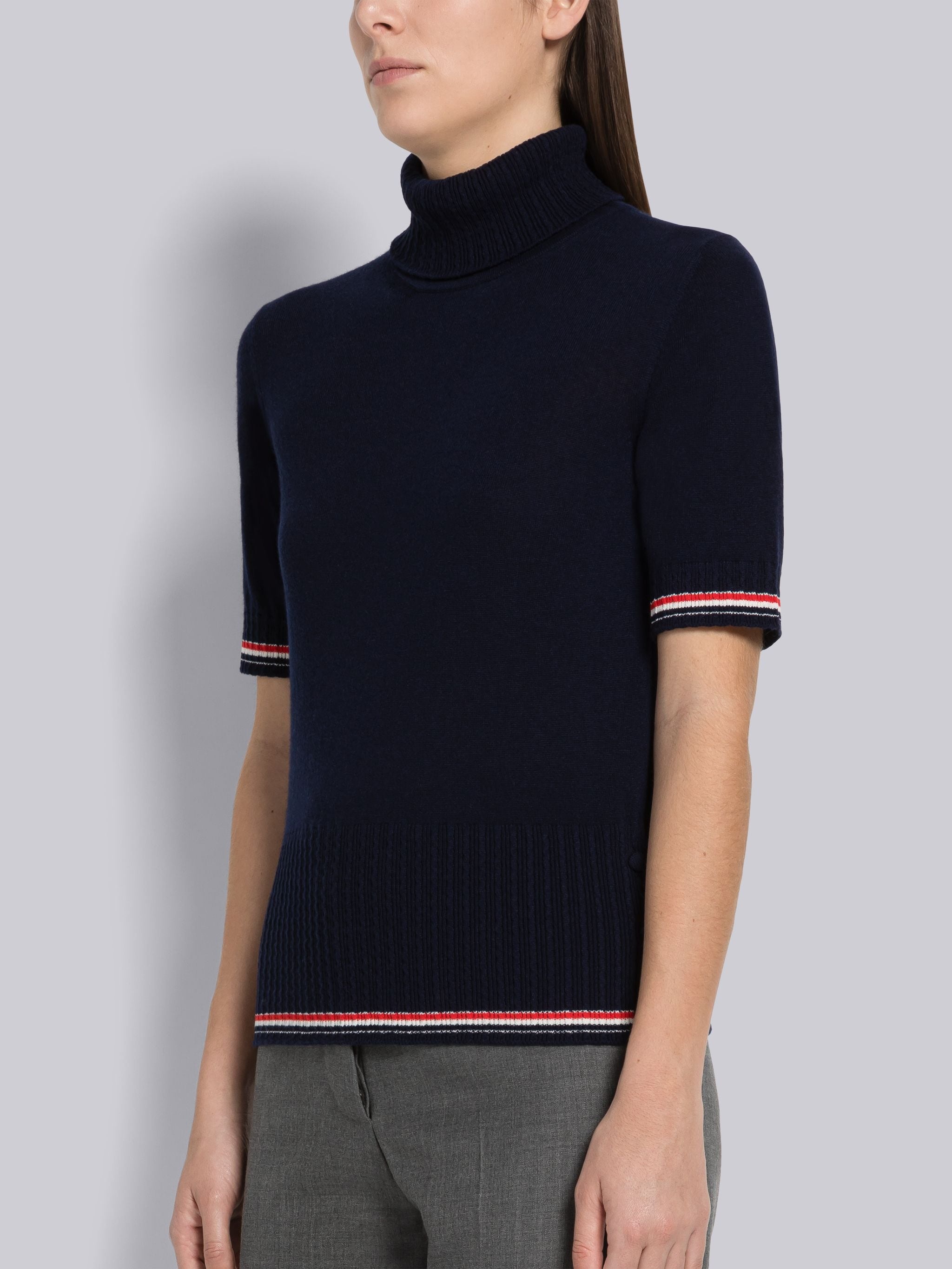 Baby Cable Fine Cashmere Short Sleeve Tipping Turtleneck - 2