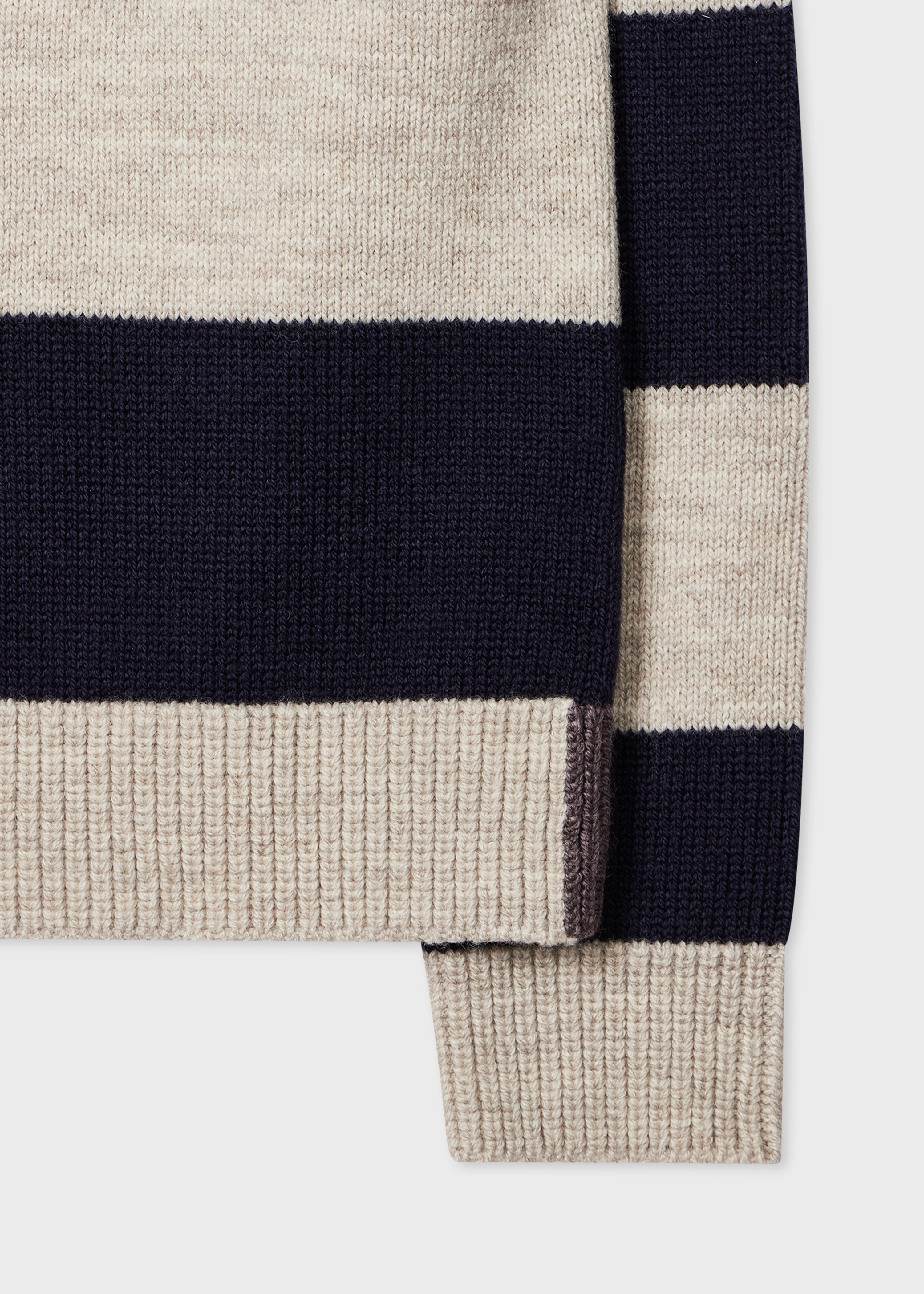 Navy Block Stripe Knitted Polo Sweater - 2