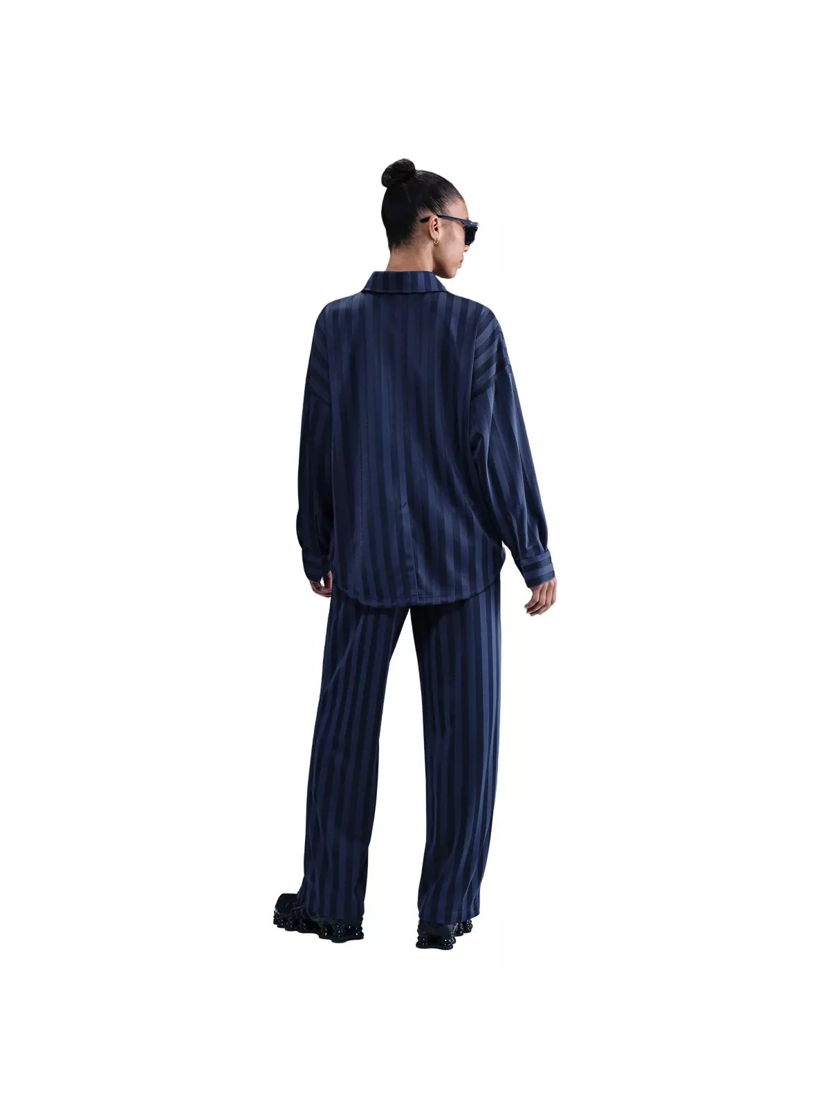 Women's Sportswear Jacquard Stripe Button Down Shirt -Navy - 5
