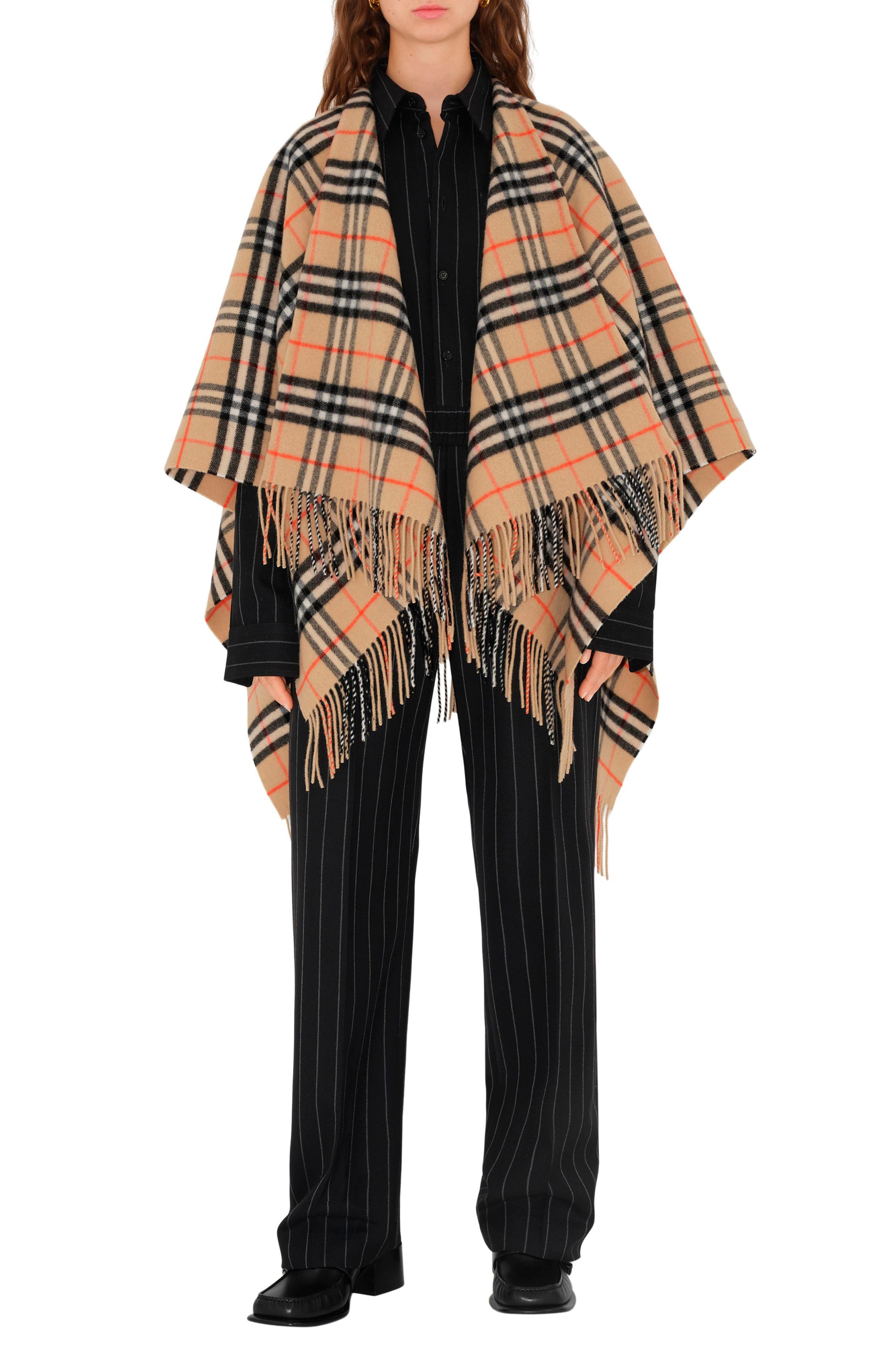 burberry Check Wool & Cashmere Cape in Sand at Nordstrom - 1