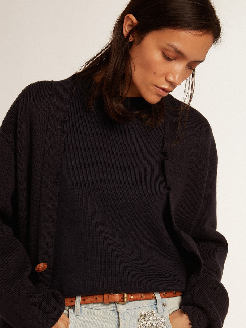 Women's cardigan in distressed dark blue cotton 2