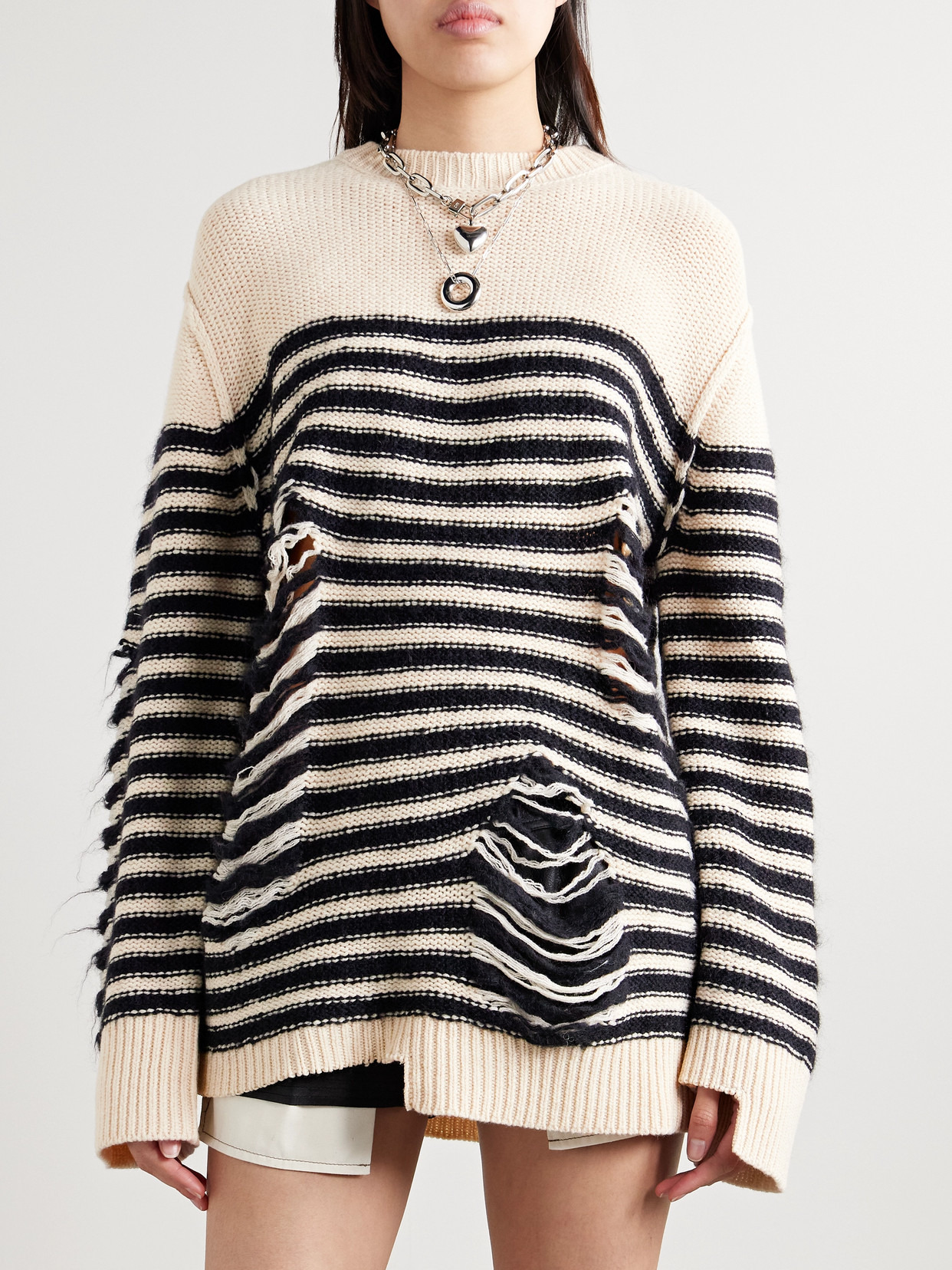 Distressed Striped Wool-blend Sweater - 4