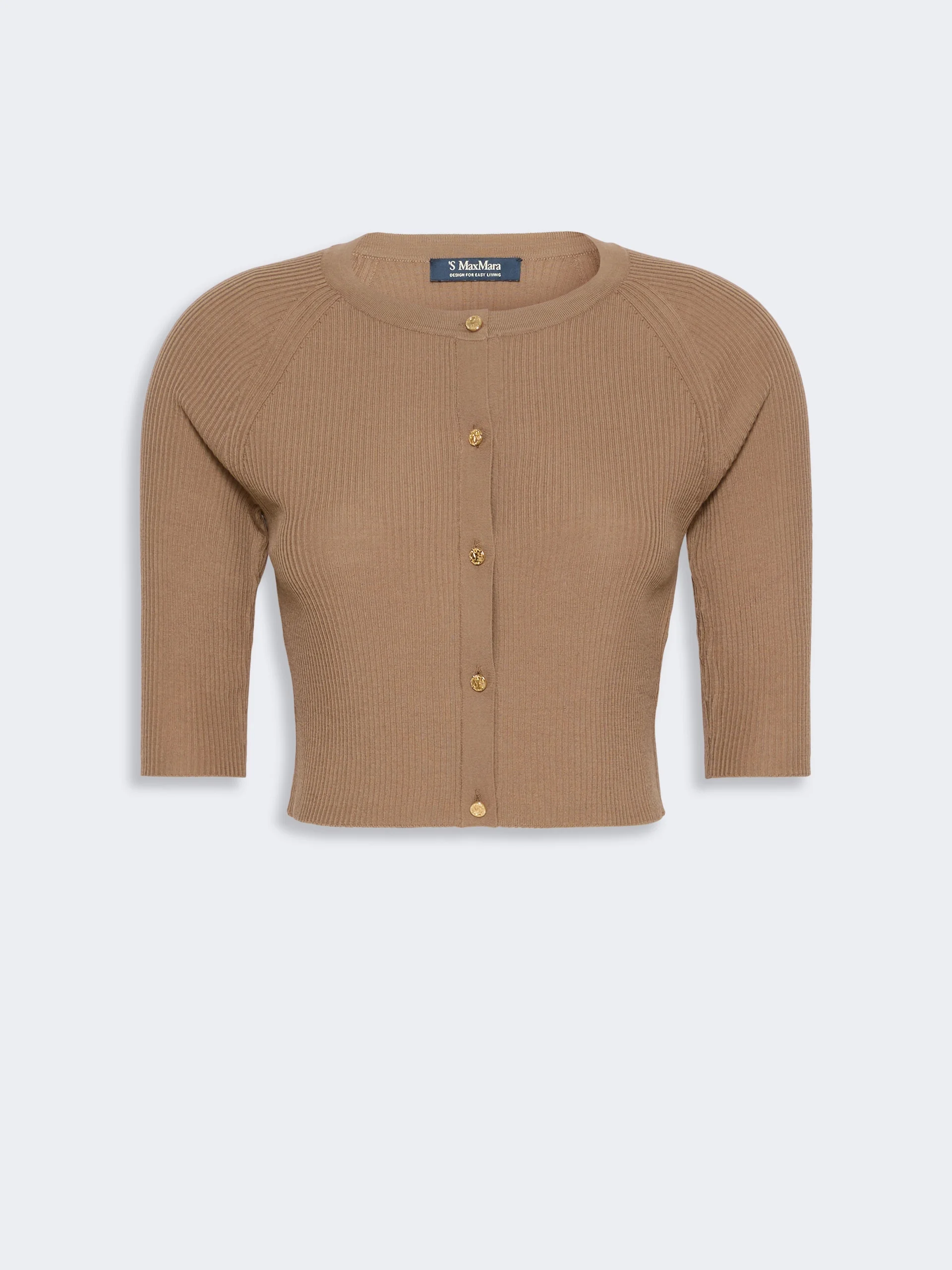 KIWI Woollen yarn cropped cardigan - CAMEL - 1