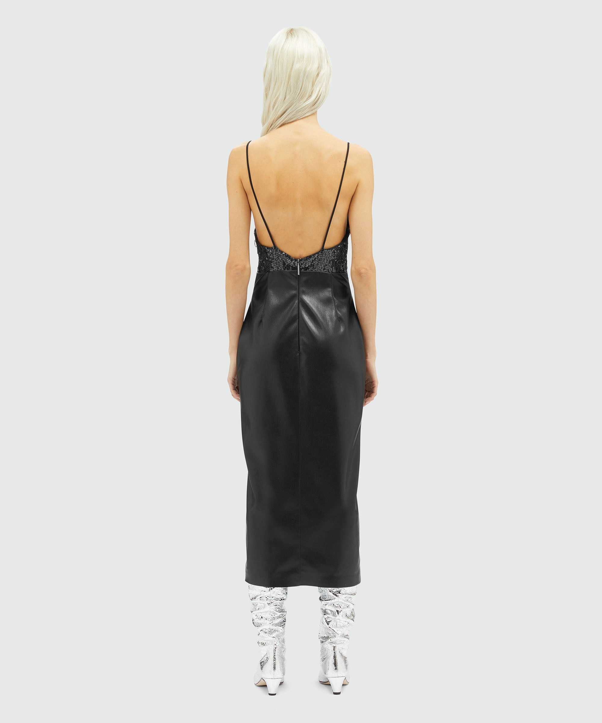 Faux-leather slip dress with sequins - 3