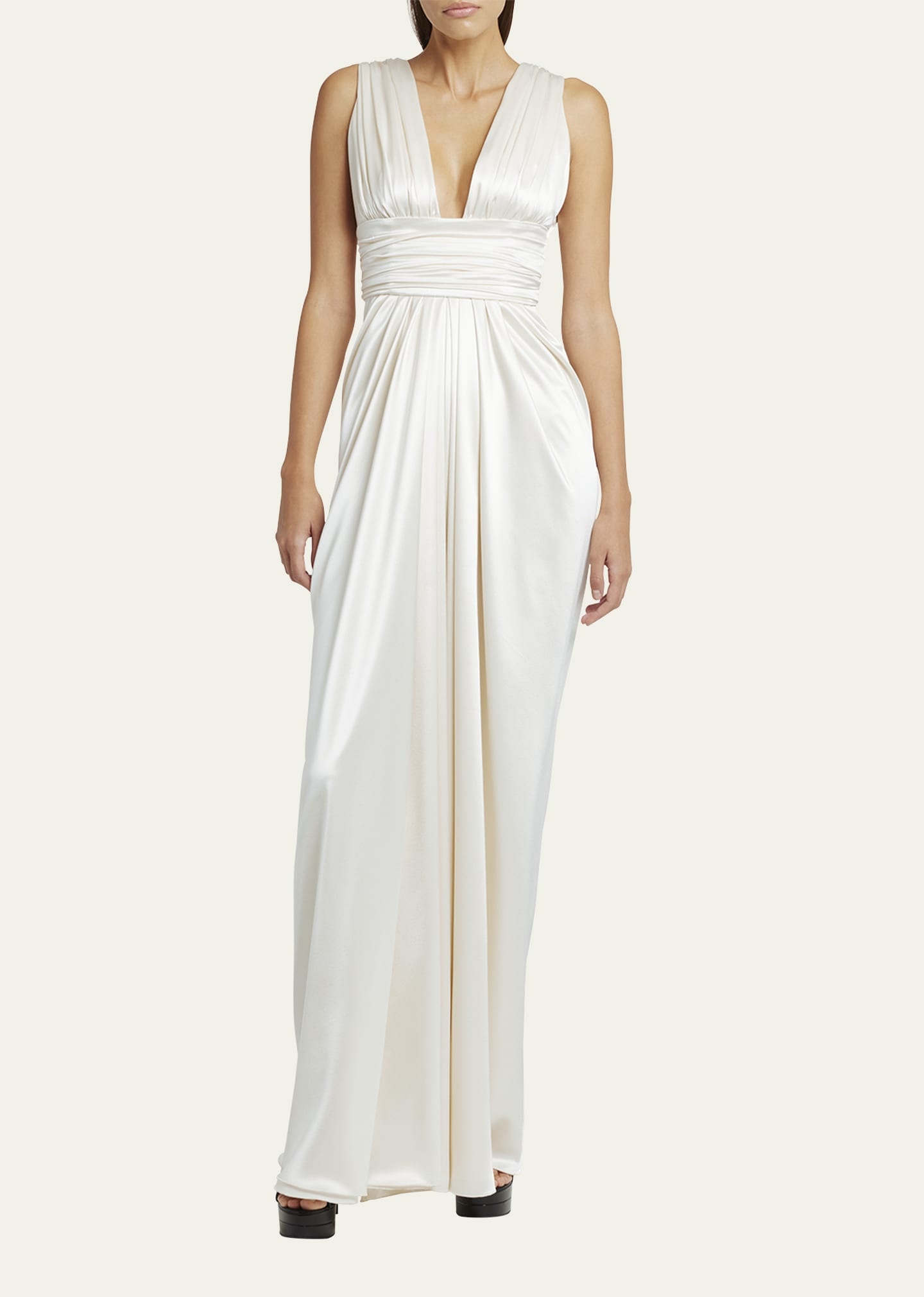 Gathered Crepe Satin Column Dress - 2