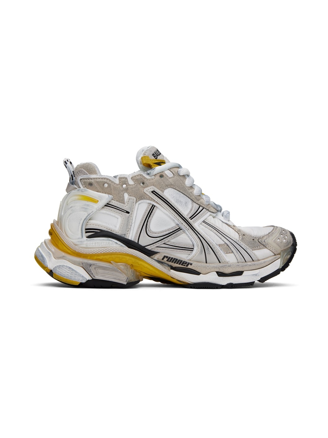 White & Yellow Runner Sneakers - 1