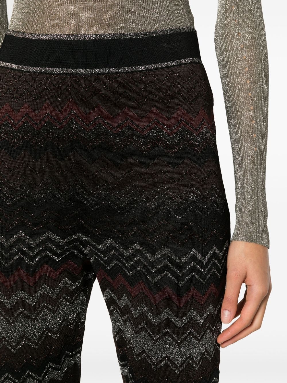 zigzag crochet-knit flared trousers - 5