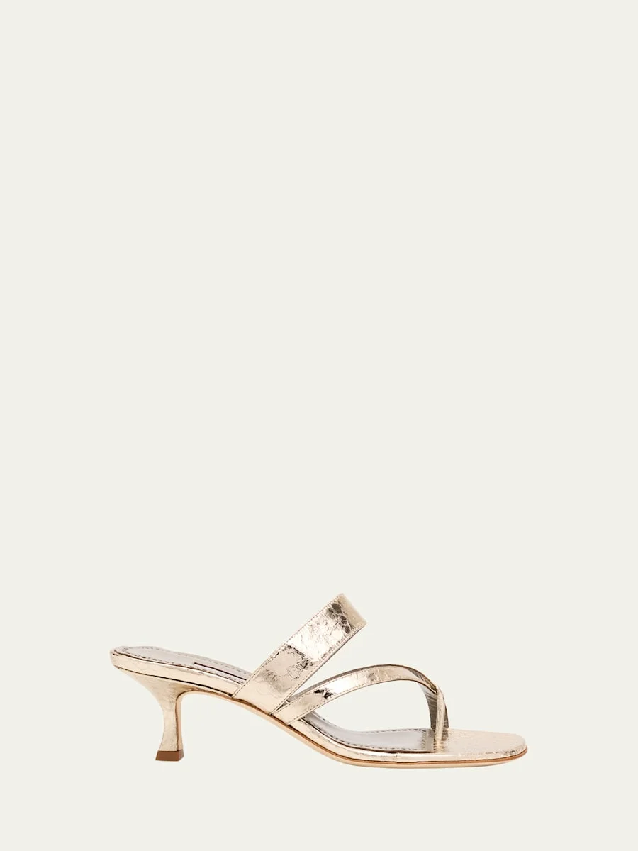 Susa Metallic Snakeskin Kitten-Heel Sandals - 1