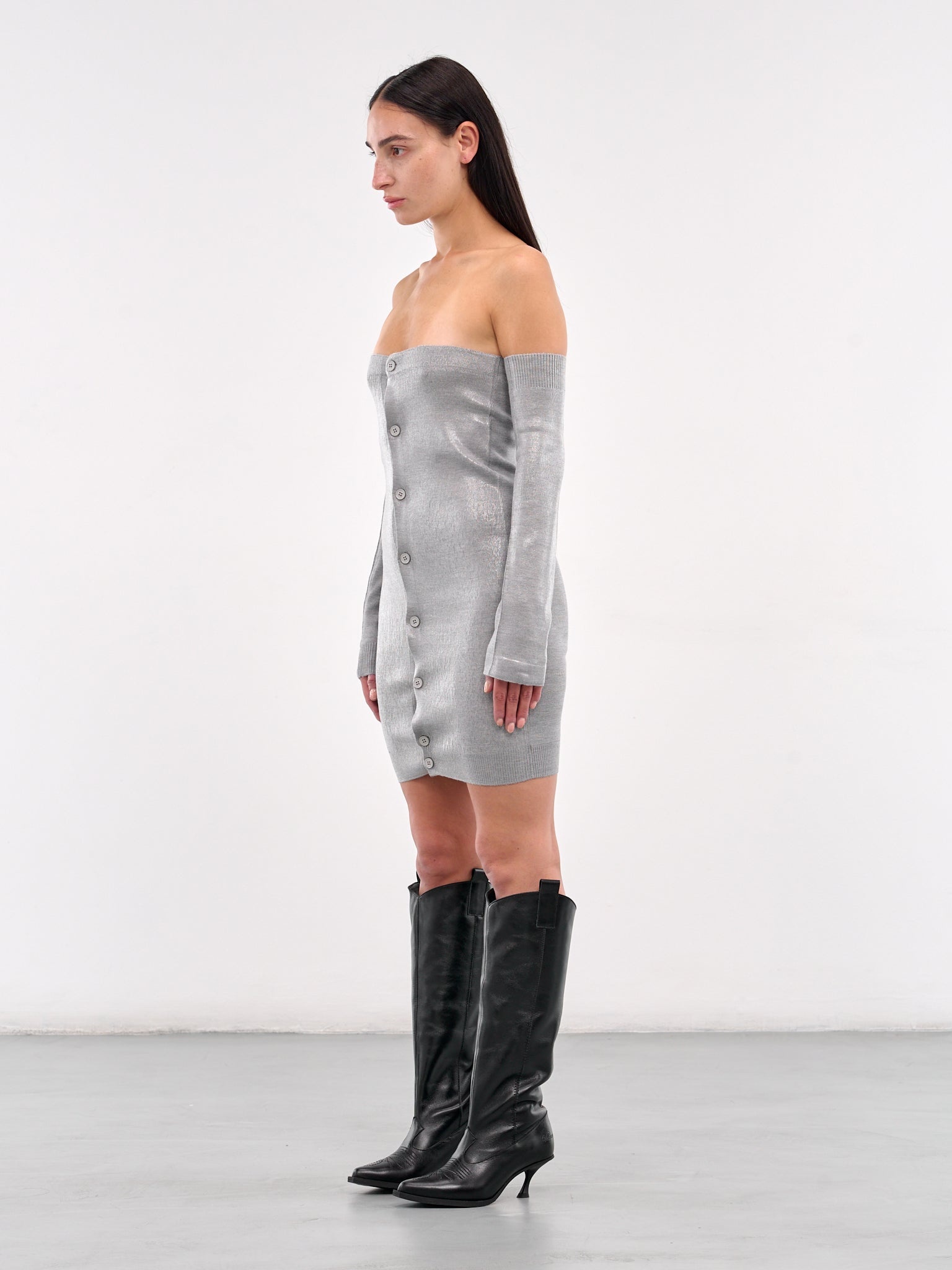 Buttoned Strapless Mini Dress - 2