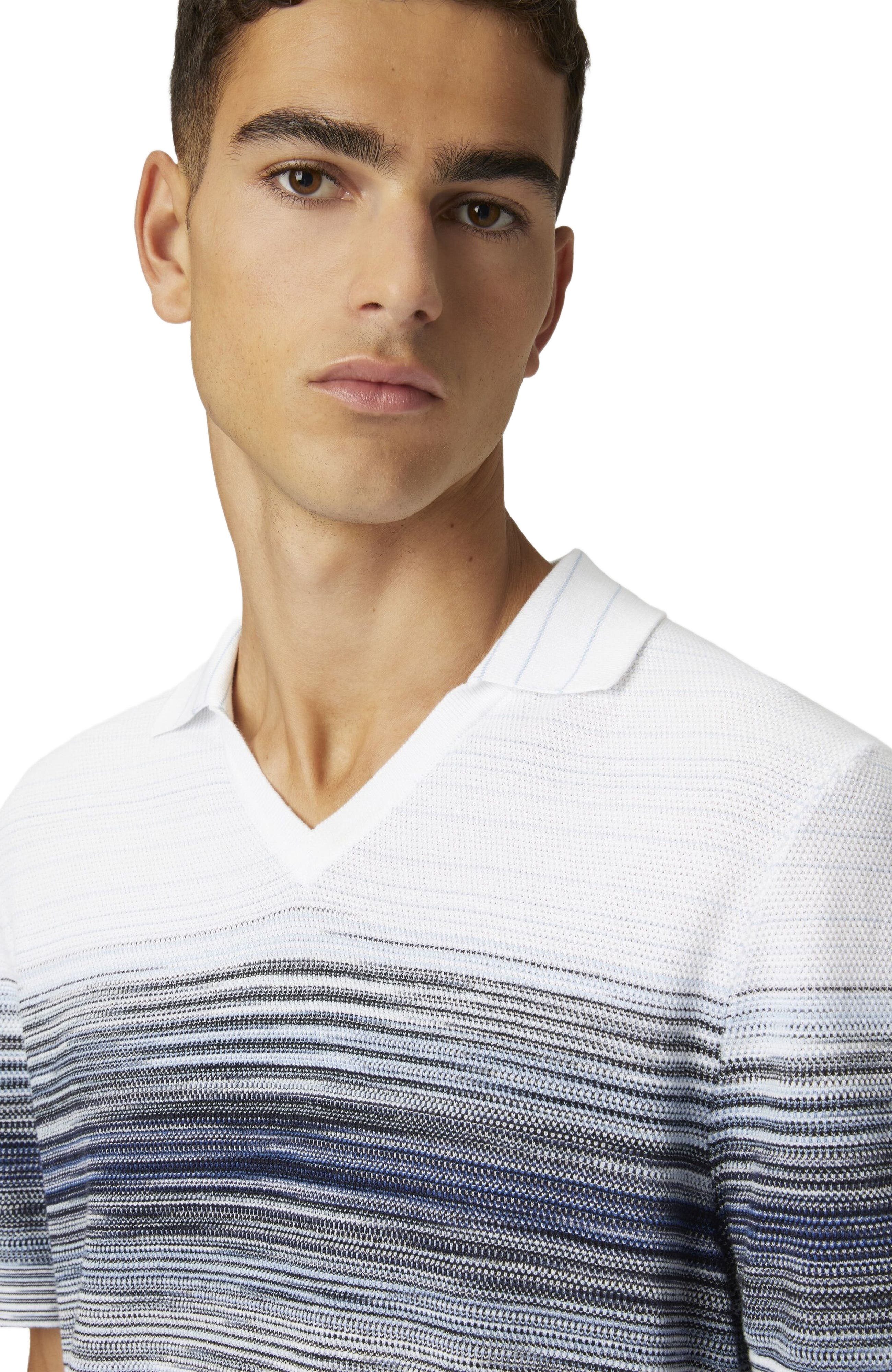 Missoni Honeycomb Cotton Knit Polo Shirt With Slub Detail in White & Blue at Nordstrom - 4