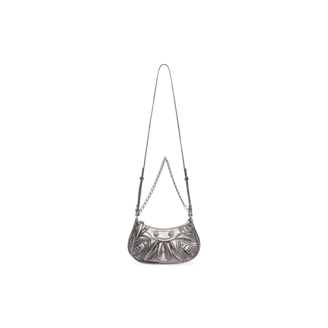Women's Le Cagole Mini Purse With Chain Metallized in Silver - 6