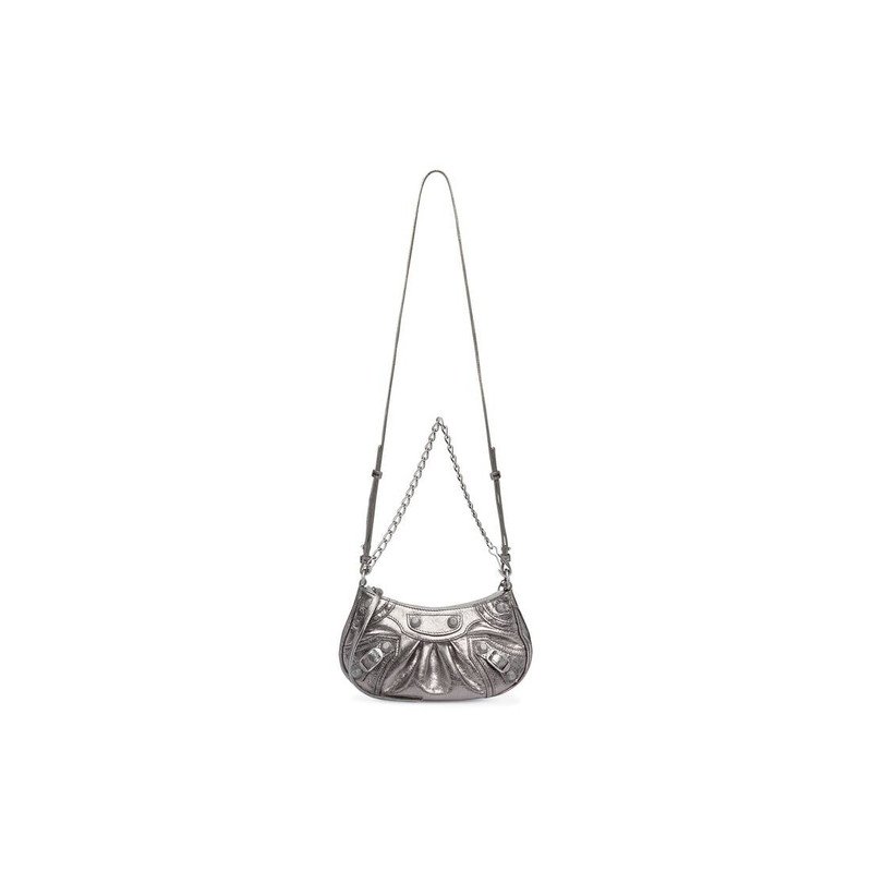 Women's Le Cagole Mini Purse With Chain Metallized in Silver 6