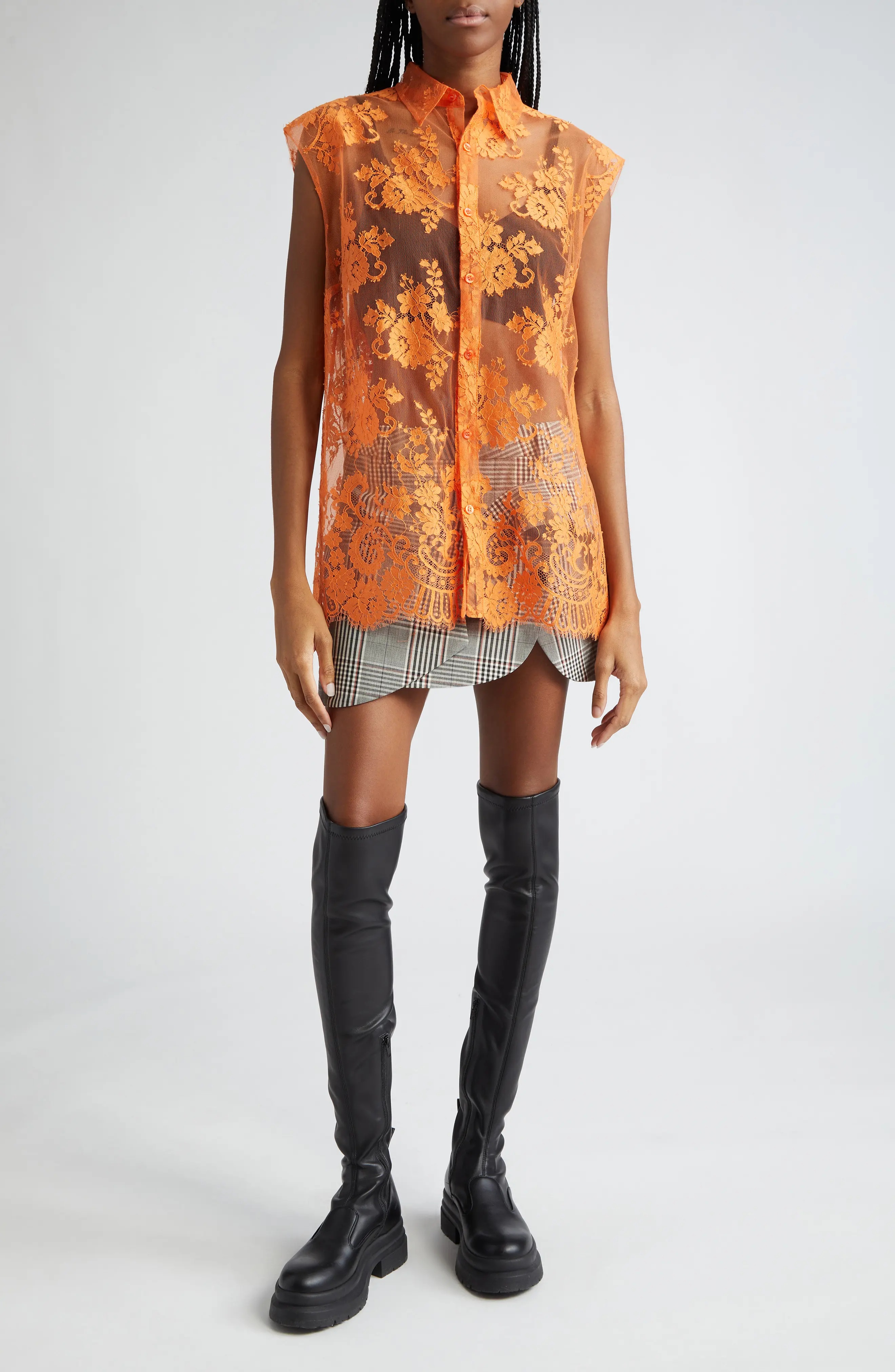 Plaid Deconstructed Wool & Cotton Blend Miniskirt - 2