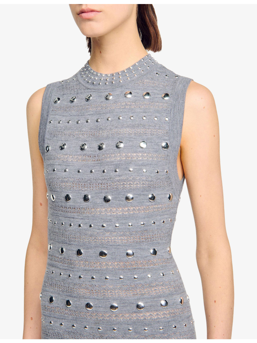 Studded ruffled-hem stretch pointelle-knit maxi dress - 5