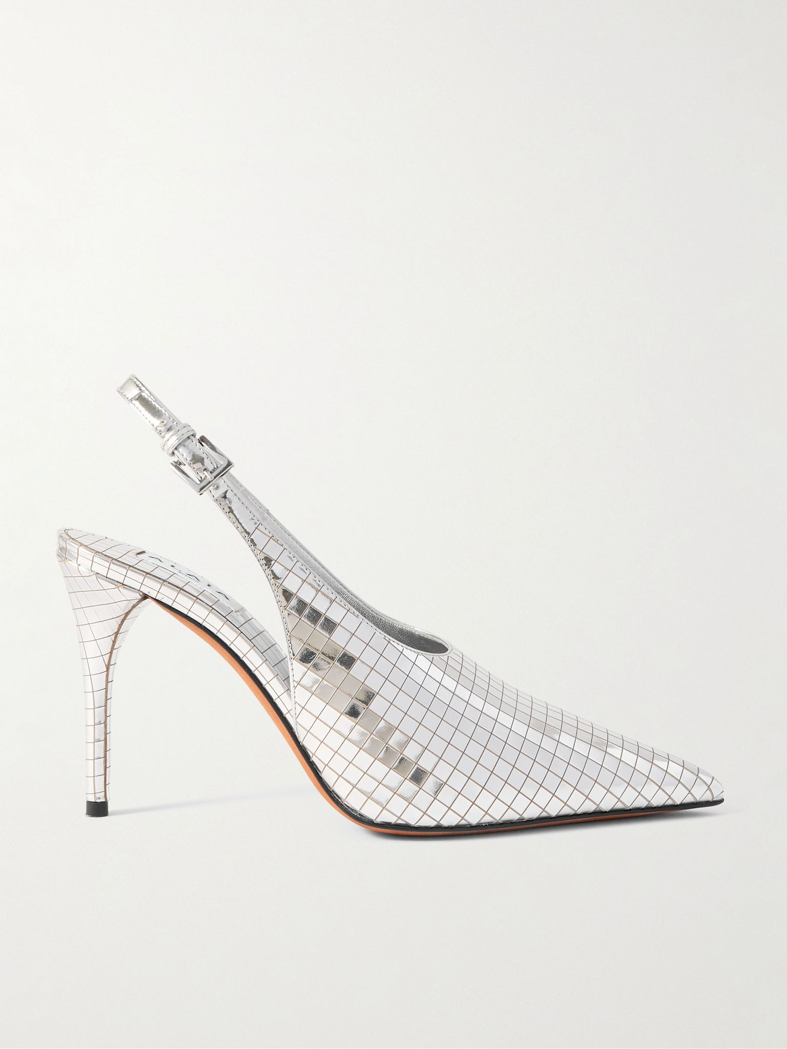 Escarpin 90 mirrored-leather slingback pumps Silver - 1