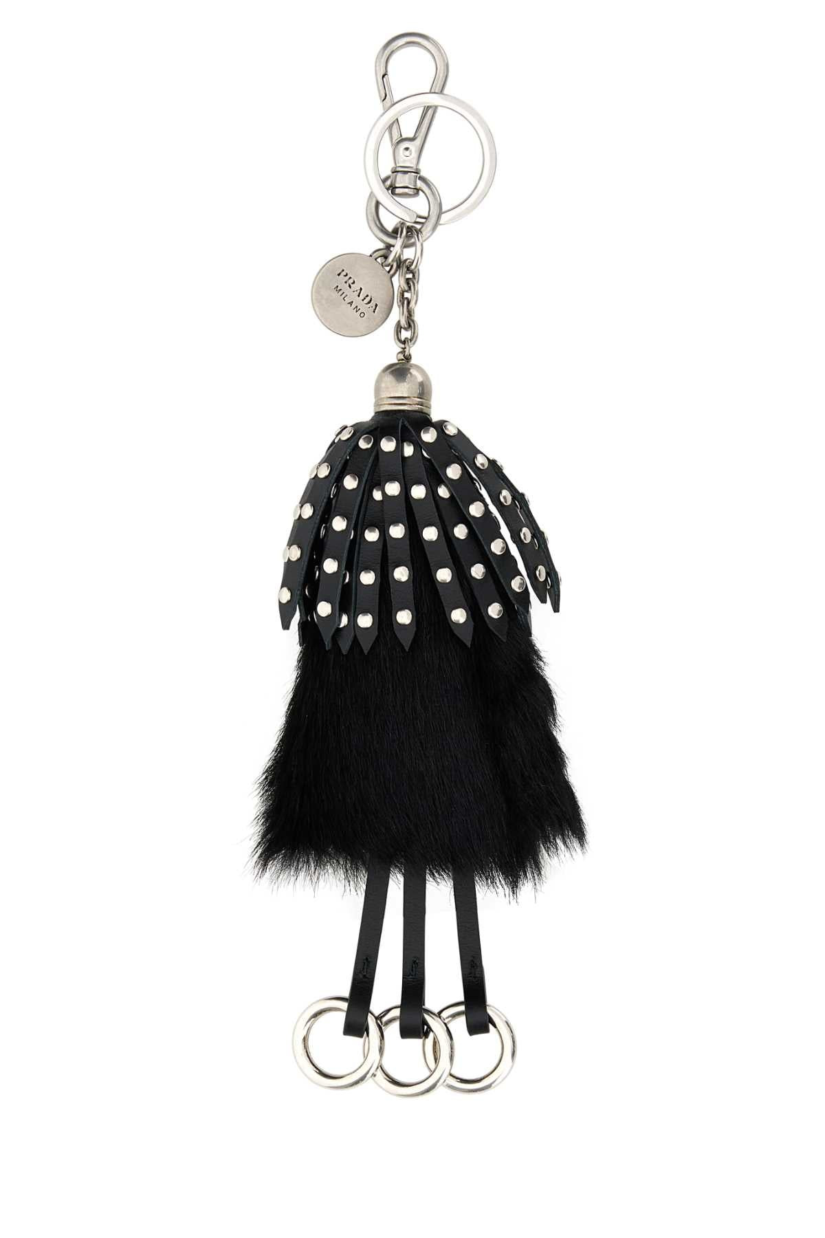 Prada Women Black Calf Hair And Leather Keyring - 2
