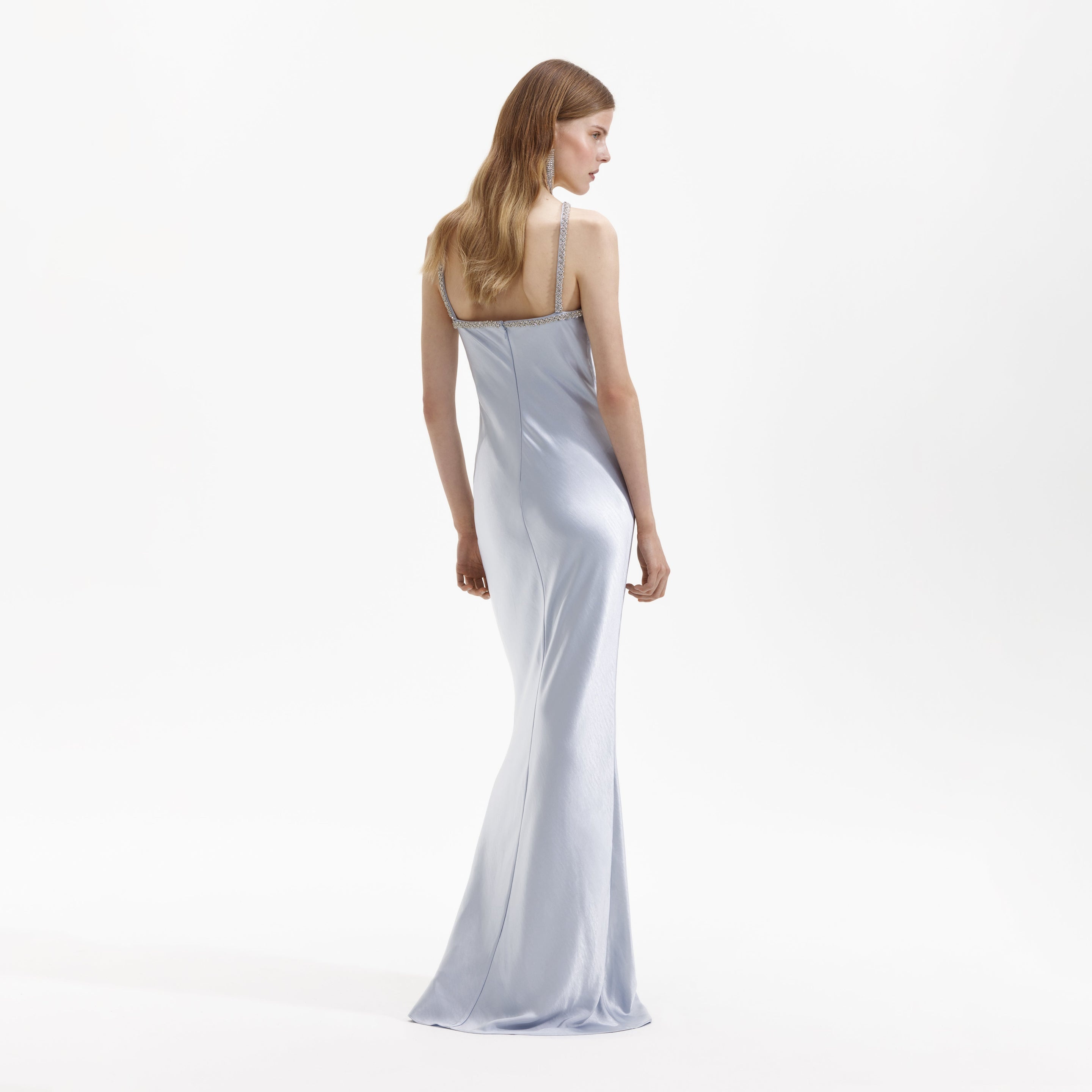 Blue Satin Diamante Maxi Dress - 3