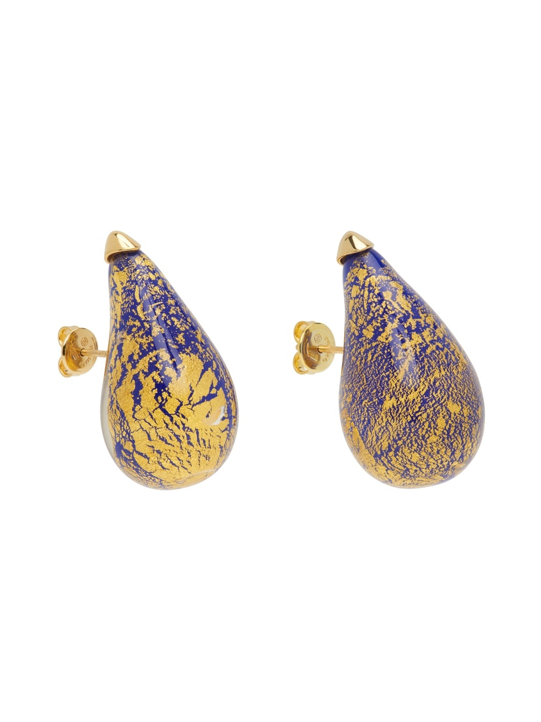 Navy & Gold Drop Glass Earrings - 2