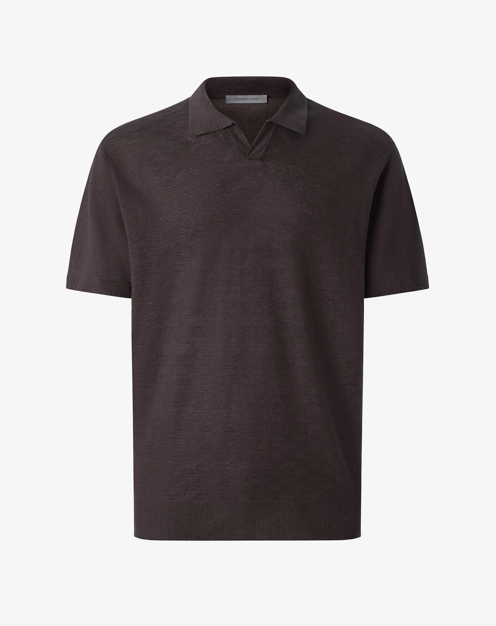 Brown linen buttonless polo shirt - 1