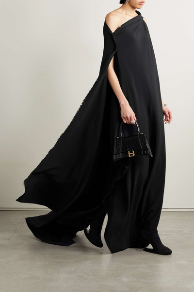 BALENCIAGA Asymmetric one-shoulder frayed draped crepe gown outlook