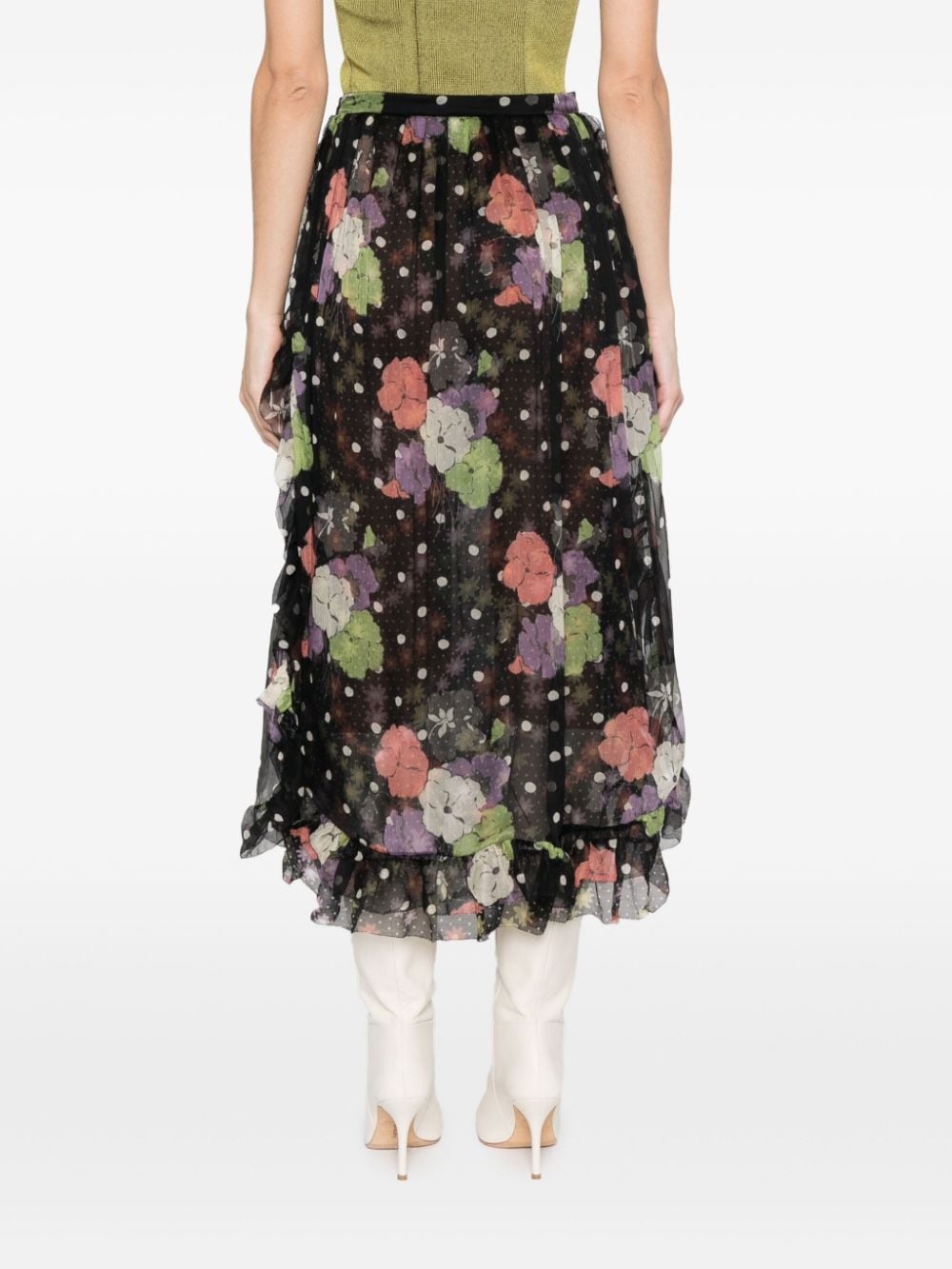floral-print ruffled midi skirt - 4