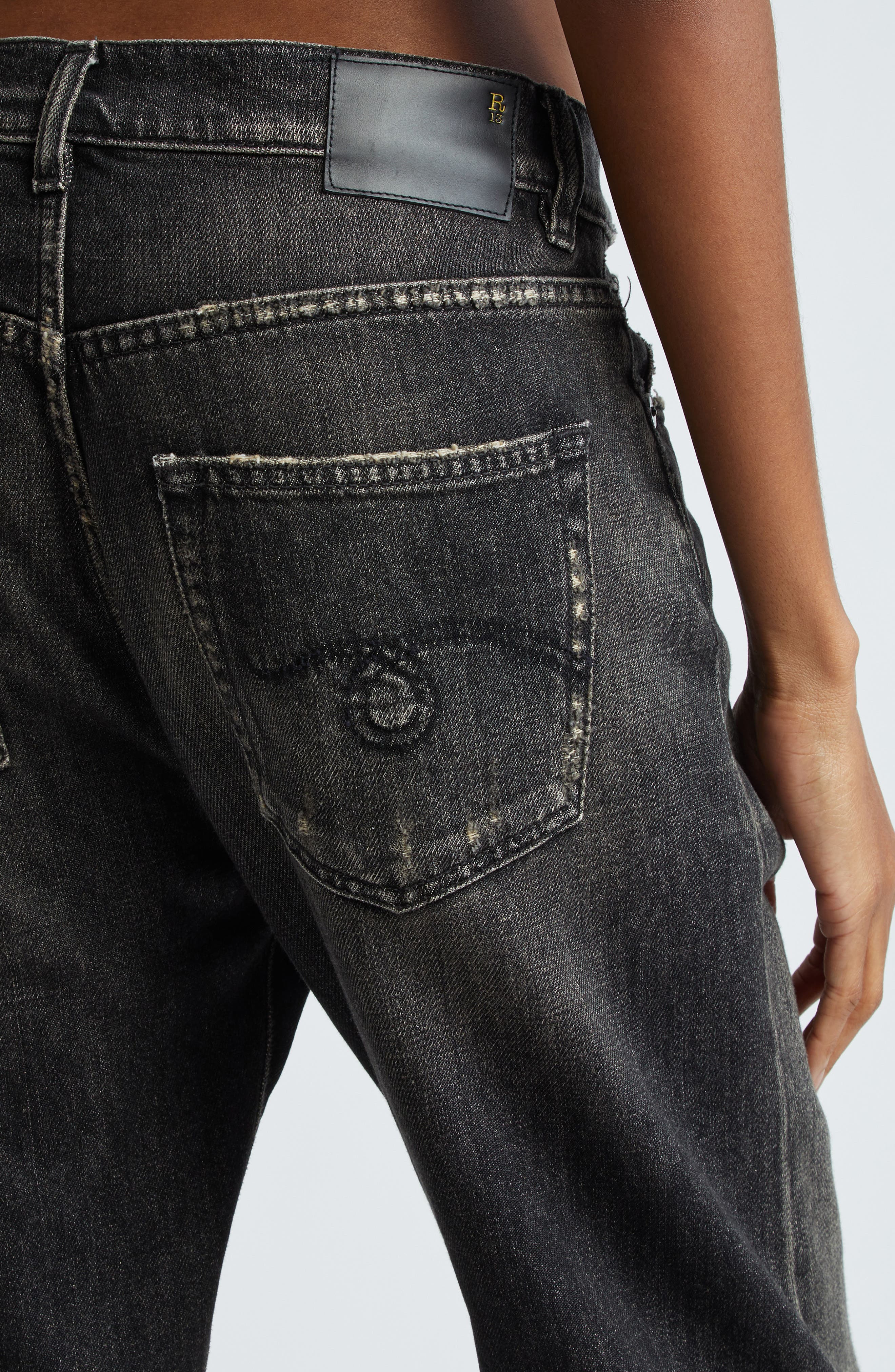 Distressed Fray Hem Stretch Boyfriend Jeans - 5