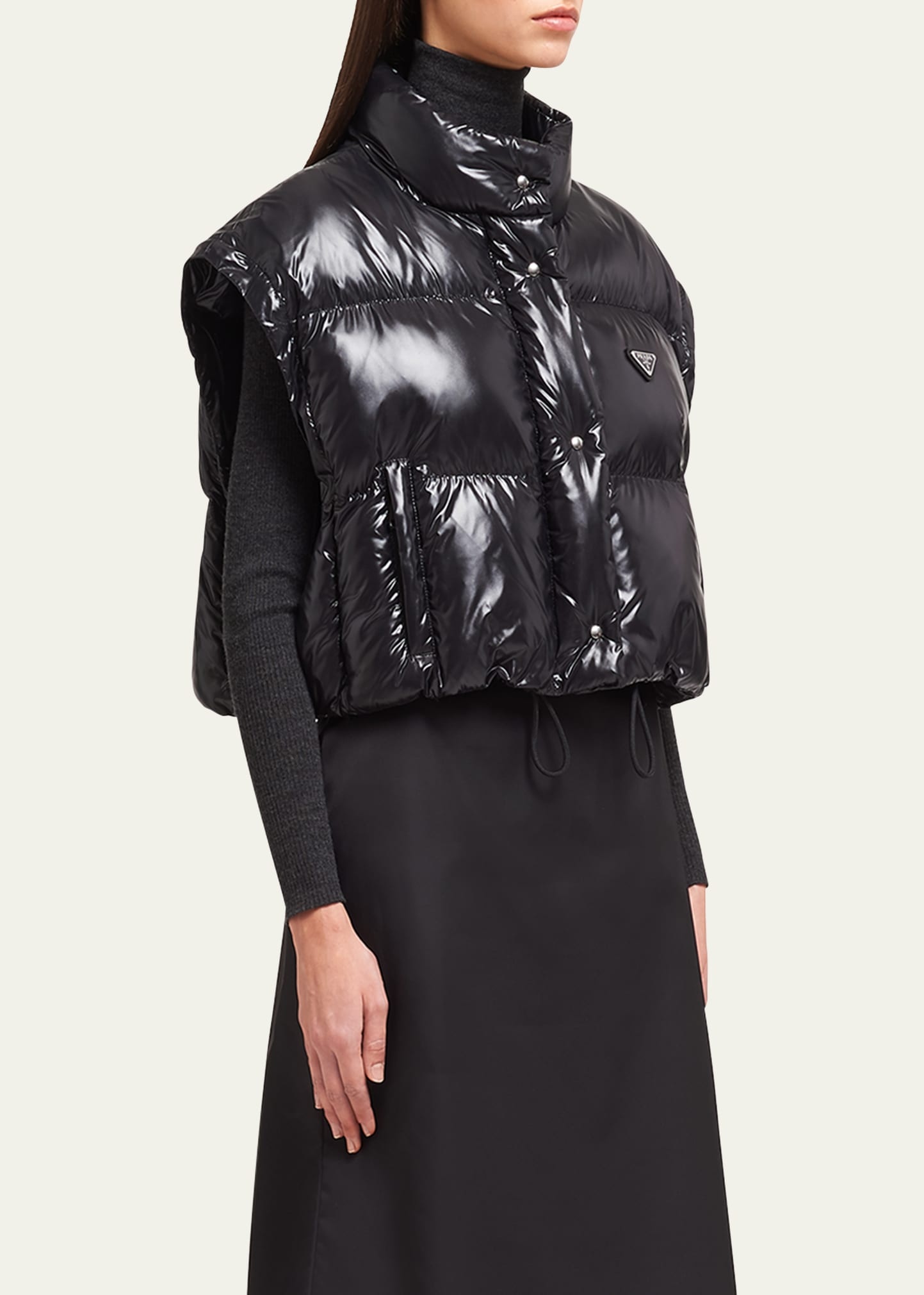 Crop Drawstring Nylon Down Jacket - 4