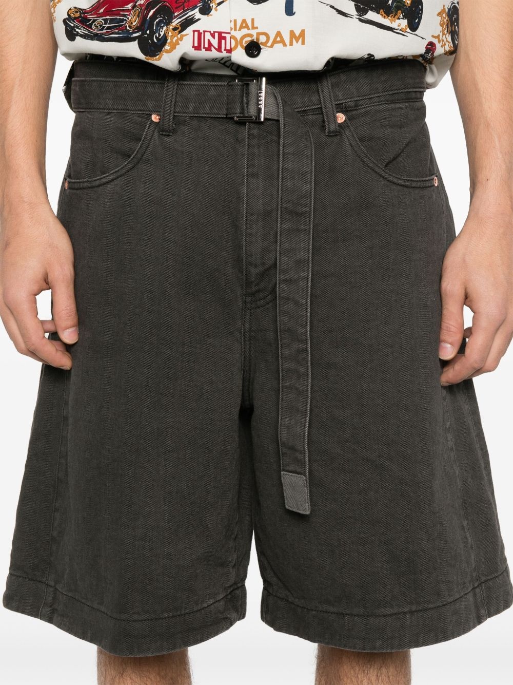 belted denim shorts - 5
