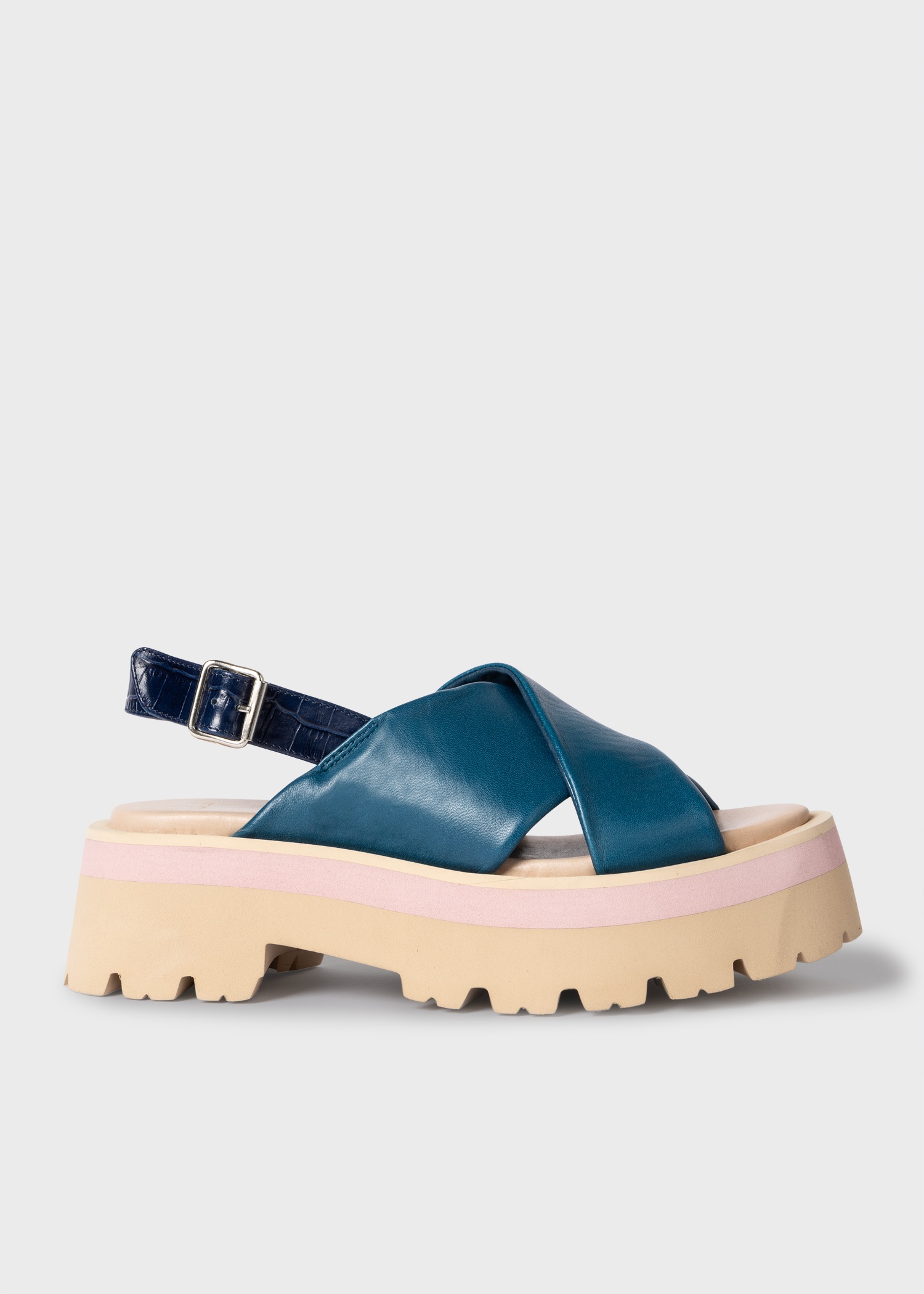 Women's Blue 'Logan' Leather Platform Sandals - 1